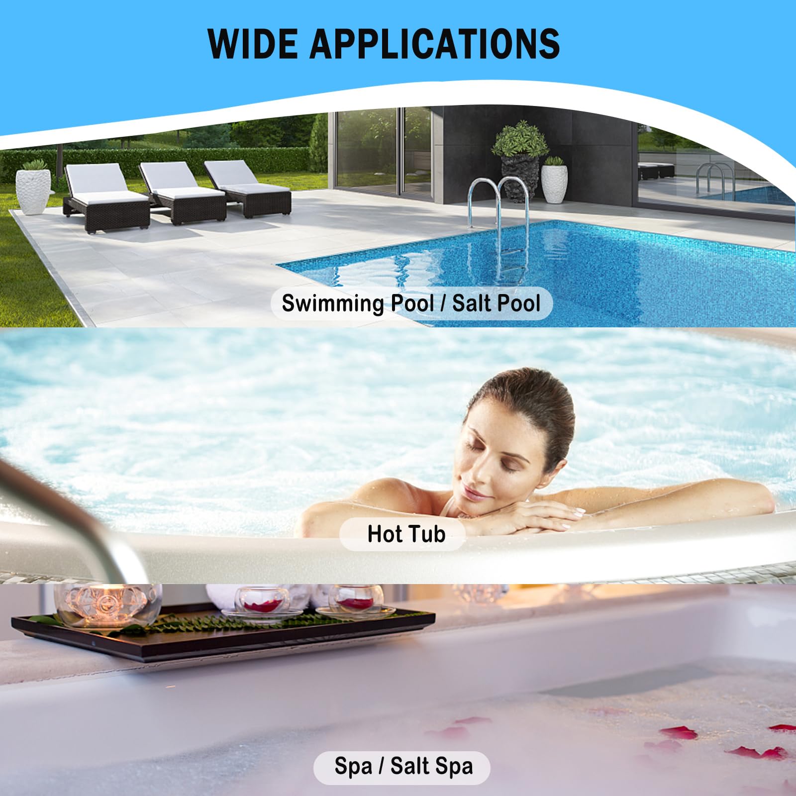 GAOQSEMG 8 in 1 Pool and Spa Test Strips, Salt Pool Test Strips Hot Tub Saltwater Testing Kits Quick & Accurate Testing Salt,Bromine,Chlorine,pH,Hardness,Cyanuric Acid,Alkalinity,100 Strips