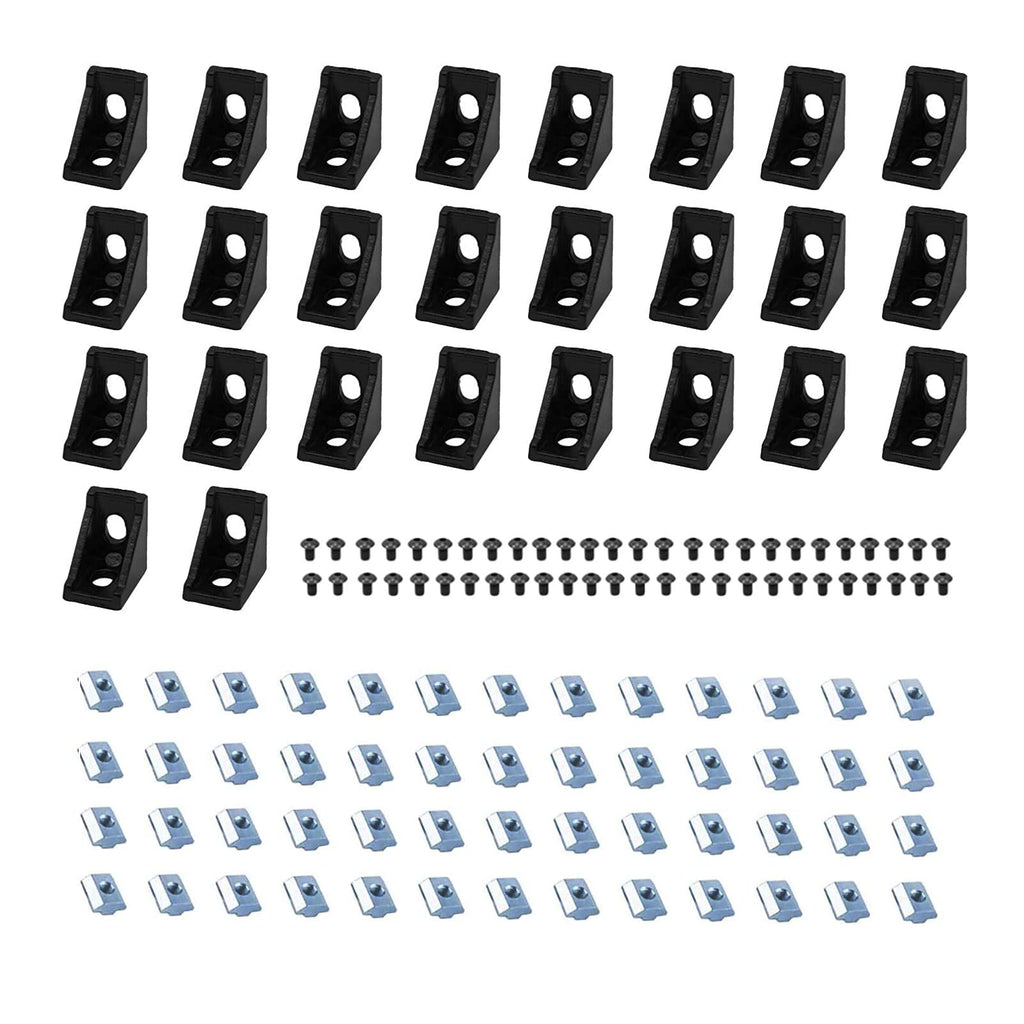 SeekLiny 26Pcs 2028 Corner Brackets Set with 52Pcs M5 T Slot Nuts, 52Pcs M5x8mm Hex Socket Cap Screw and 2Pcs M3 Wrench for 2020 Series Aluminum Extrusion Profile Black