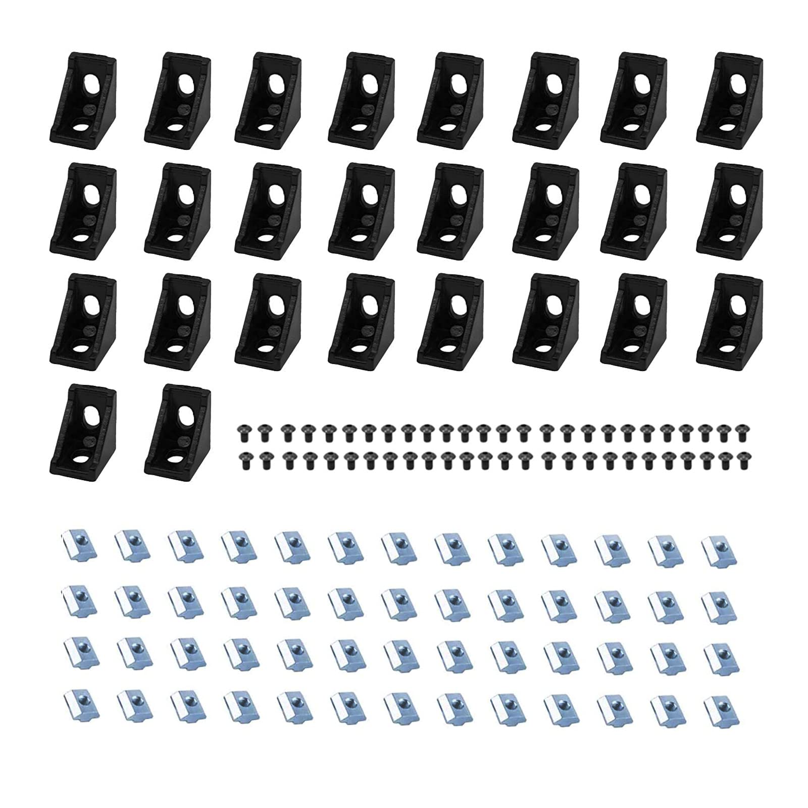 SeekLiny 26Pcs 2028 Corner Brackets Set with 52Pcs M5 T Slot Nuts, 52Pcs M5x8mm Hex Socket Cap Screw and 2Pcs M3 Wrench for 2020 Series Aluminum Extrusion Profile Black