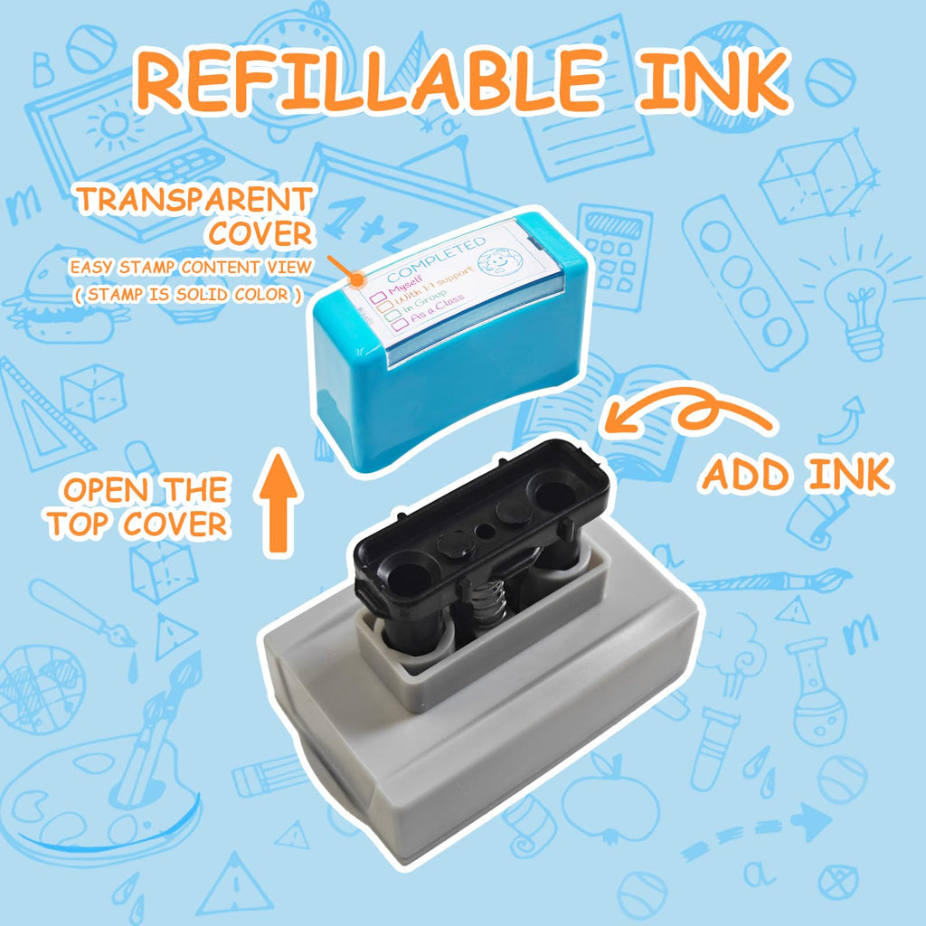 3 Teacher Stamps Self Inking, Pre-Inked Teacher Stamp for Grading, Educator Completed with Support Teacher Stamps Set, for Teacher Gifts Supplies School Essentials Office Stationery Must Haves Stamps