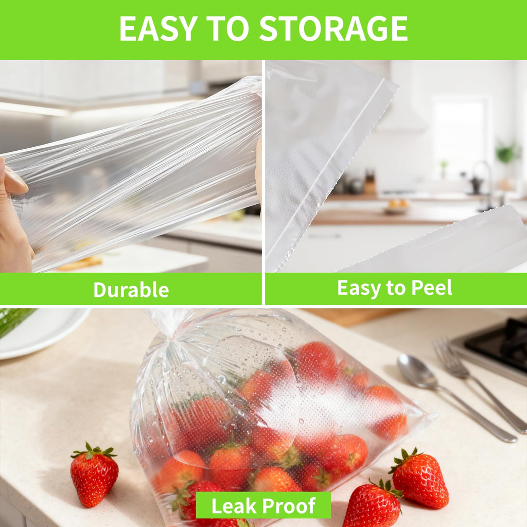 10" x 14" Plastic Produce Bags Roll，2 Rolls Clear Plastic Bags for Food, Fruit, Vegetable, Refrigerator Storage，Kitchen, 400 Bags/Roll