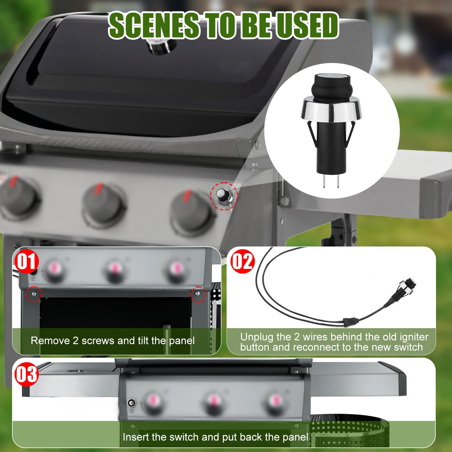 GS4 Igniter for Weber, GS4 Grill Igniter Switch/Button Practical Push Button Accessories/Parts Replacement for Weber #66220 Fit for Weber GS4 Genesis II & Spirit II Gas Grills S310 E310 S-210 E-210