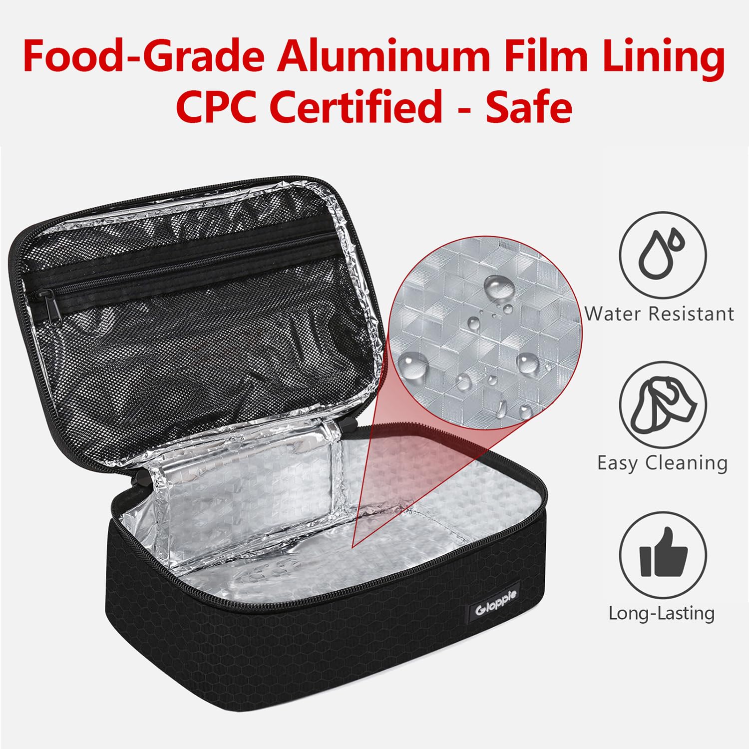 Gloppie Small Insulated Lunch Bag for Men - Compact Lunch Box for Work, Reusable Snack Bag, Fits in Backpack, Black Honeycomb