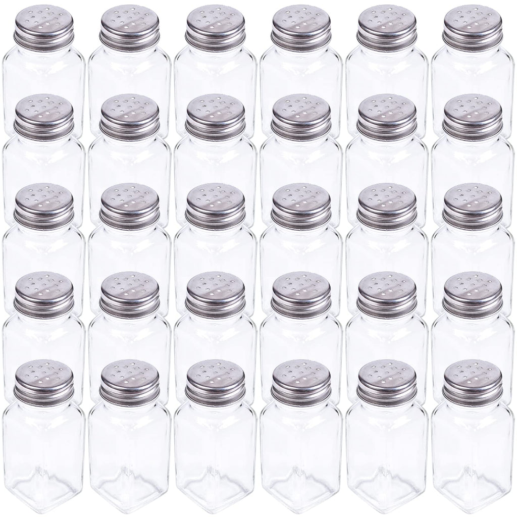 Tebery 30 Pack Glass Salt and Pepper Shaker Set with Stainless Steel Mushroom Top, 2.7oz Spice bottle for Kitchen, Restaurants and Catering, Classic Design