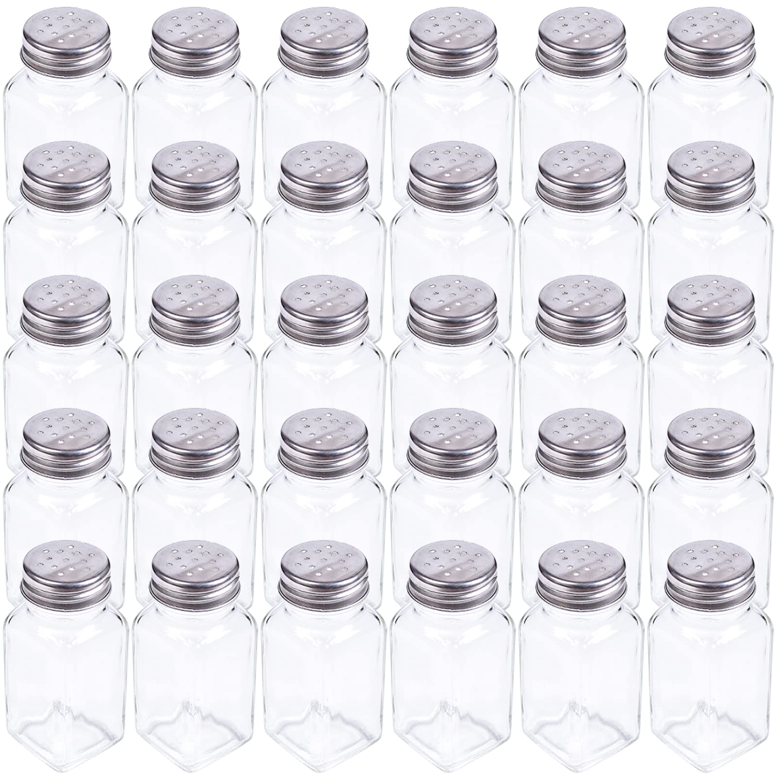 Tebery 30 Pack Glass Salt and Pepper Shaker Set with Stainless Steel Mushroom Top, 2.7oz Spice bottle for Kitchen, Restaurants and Catering, Classic Design