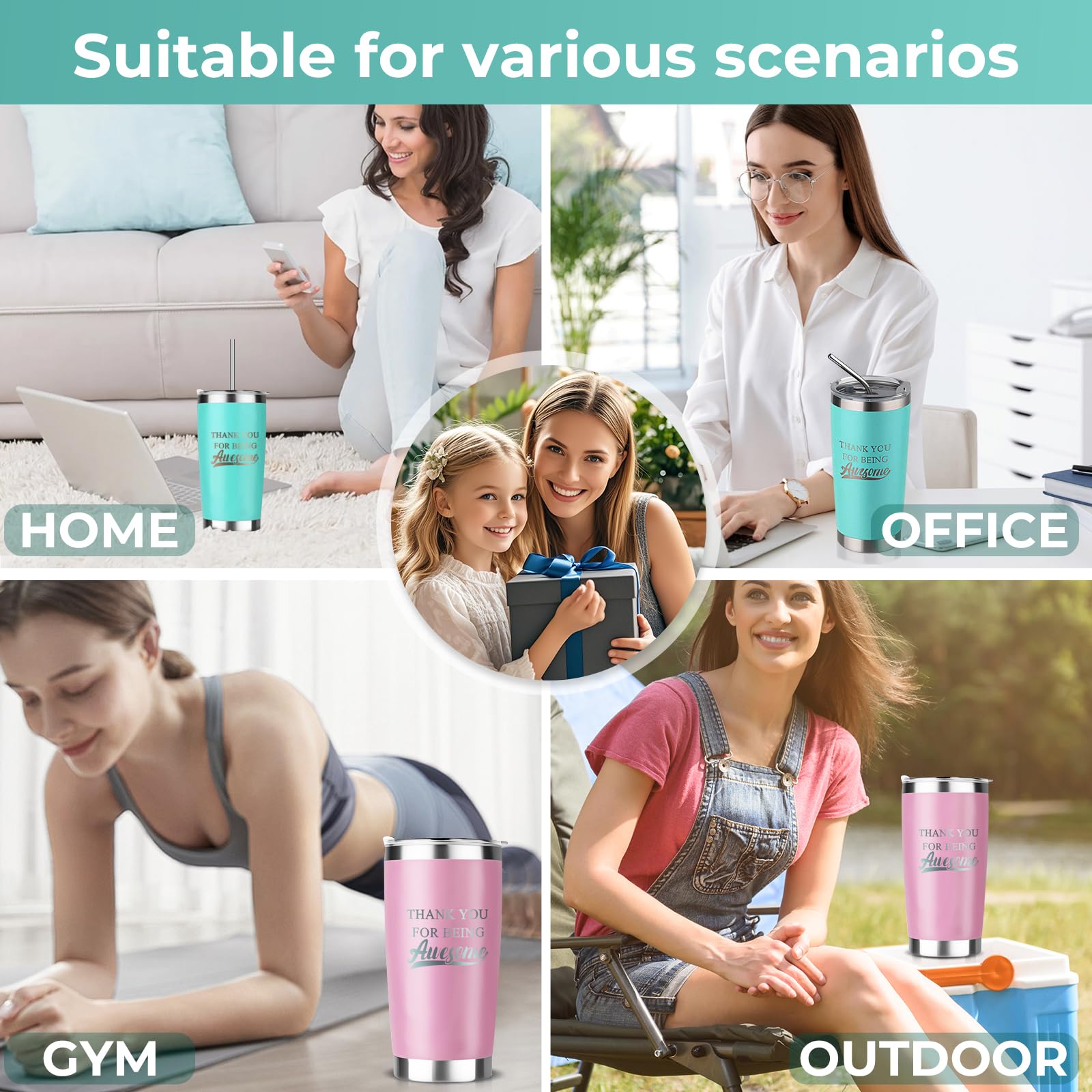 Thank You Gifts for Women, Employee Appreciation Gift, Office Gift for Female Coworkers Manager Boss Lady, Leakproof Stainless Steel Insulated Tumbler with Lid and Straw | 20oz (Mint)