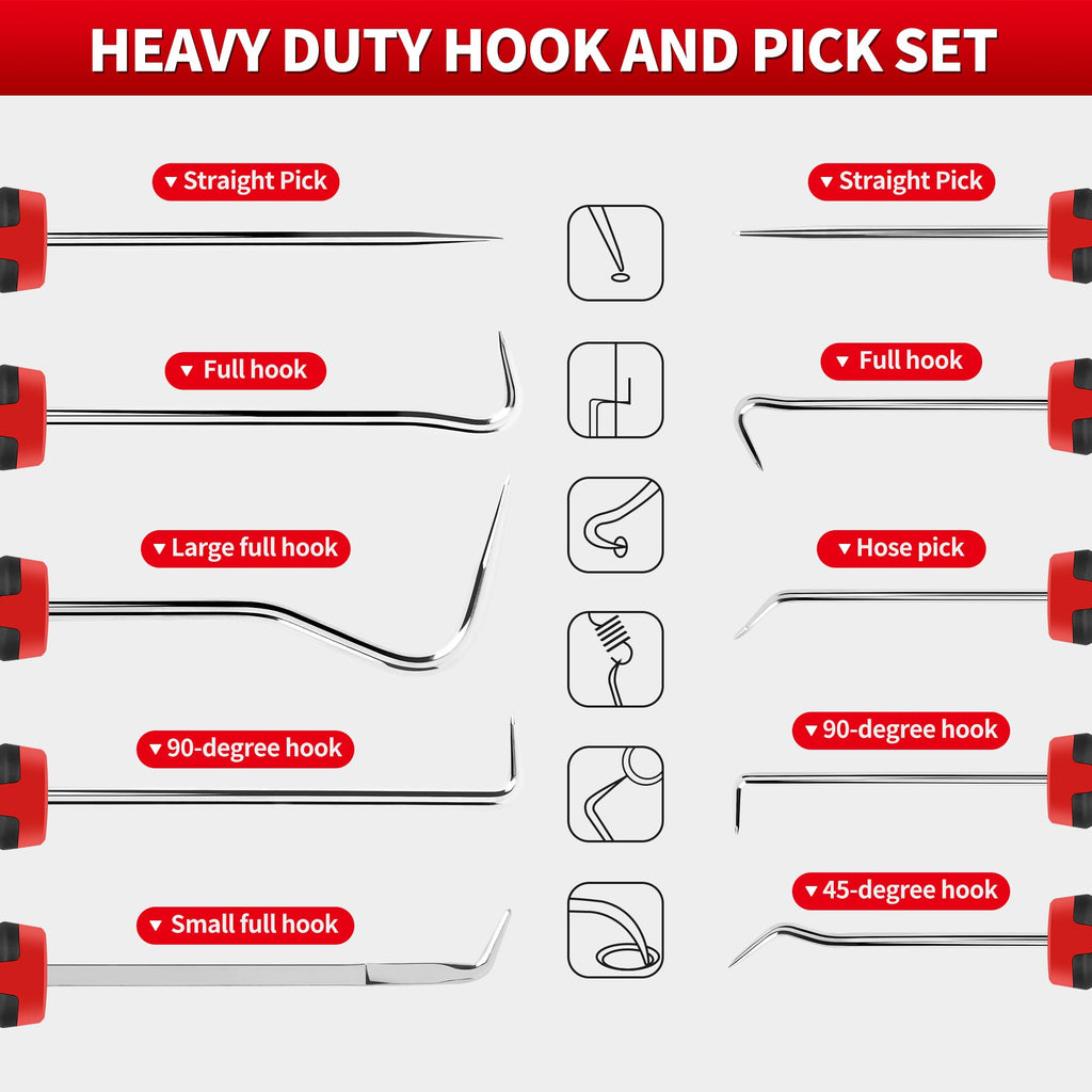 TOOLEAGUE 10Pcs Pick and Hook Set with Scraper and Magnetic Telescoping Tool Kit