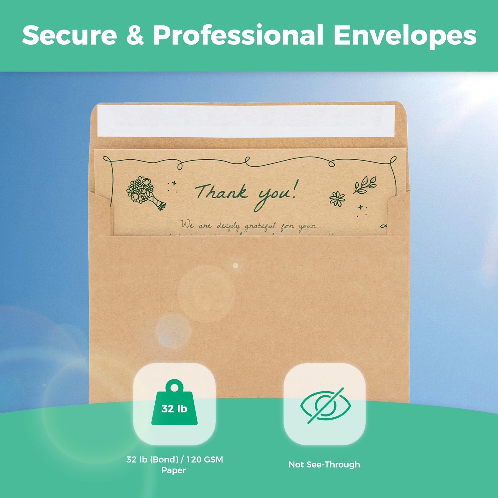 Ohuhu Blank Cards and Envelopes 100 Pack - 5 x 7 Heavyweight Kraft Paper Folded Cardstock With A7 Envelopes for DIY, Wedding, Birthday, Invitations, Thank You & All Occasion