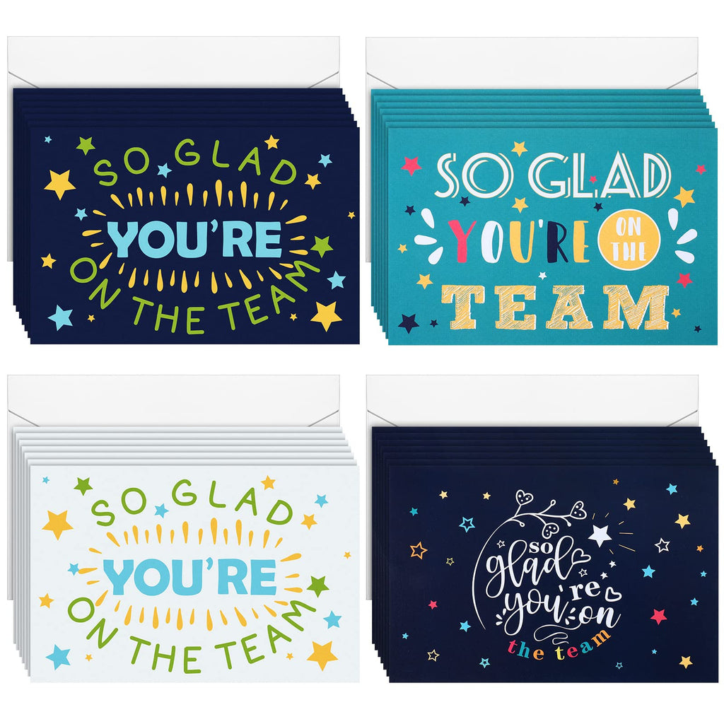 48 Pack Employee Appreciation Cards with 48 Envelopes So Glad You're on The Team Work Anniversary Cards Welcome Cards Employee Funny Thank You Cards for Recognition Gifts, 7.8 x 6 Inch (Star