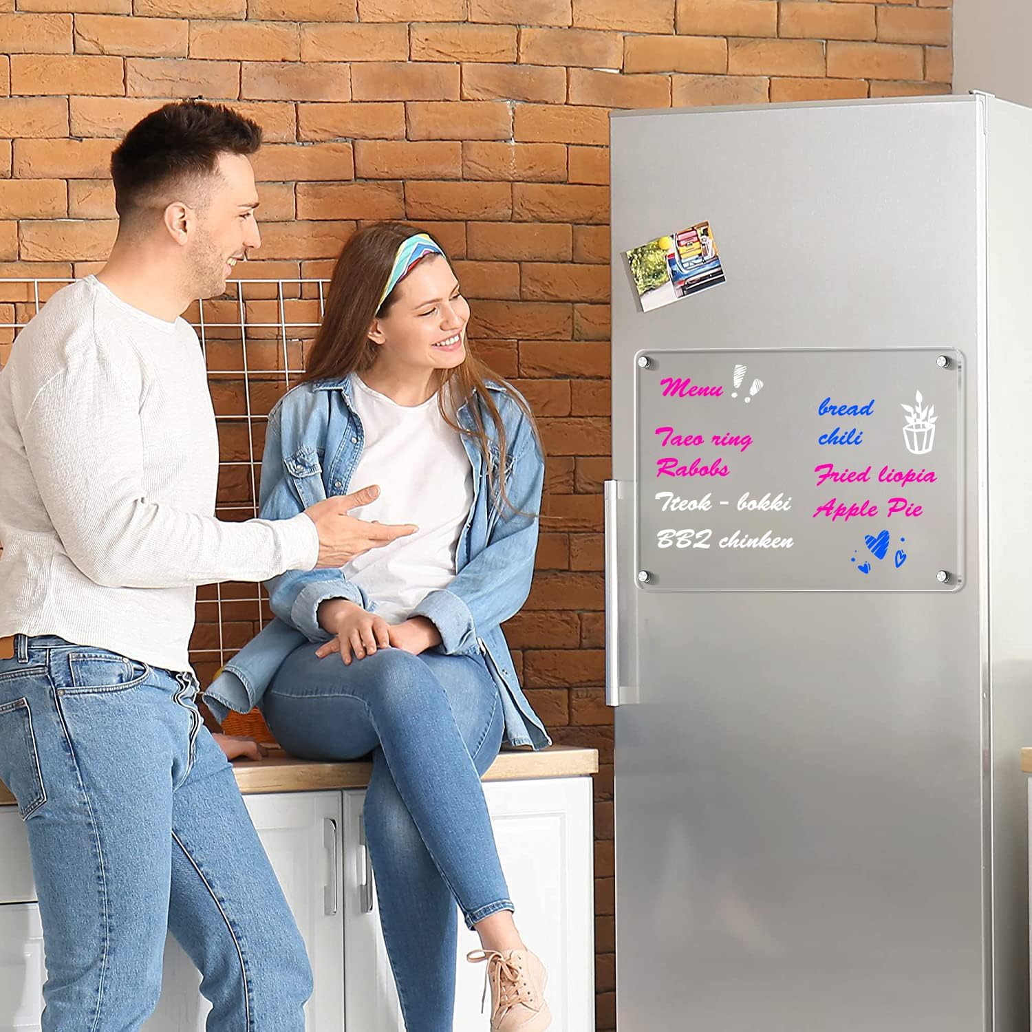 PETIARKIT Acrylic Calendar for Fridge, 16"x12" Clear Fridge Calendar Dry Erase Magnetic Planning Boards Set for Refrigerator with 6 Dry Erase Markers