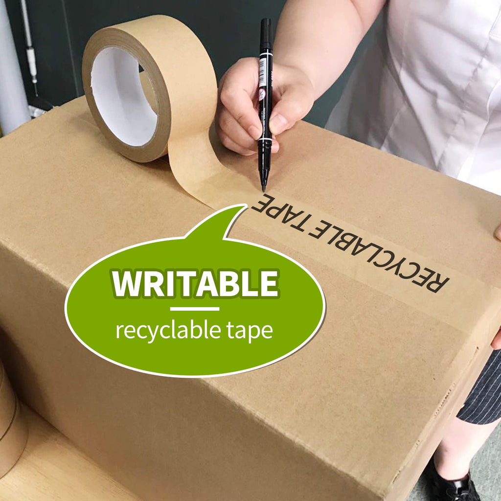 TAPEBEAR 6 Rolls Eco-Friendly Kraft Paper Tape, 2inch x 60yards Biodegradable Kraft Paper Tape, Recyclable Writable Packing Tape, Non-Coated Surface for Masking, Sealing, and Packaging Use