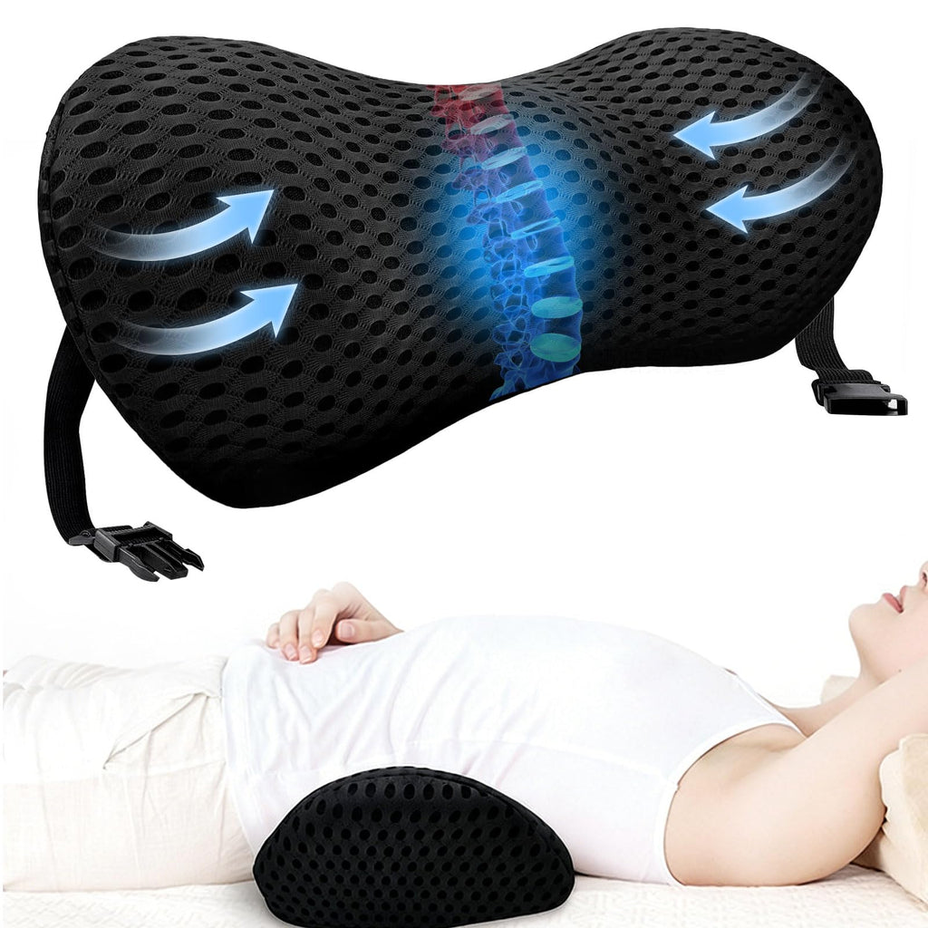 Lumbar Support Pillow, Memory Foam Cushion, Relieves Back Pain, Provides Strong Support, Ergonomic Lumbar Pad for Cars, Airplanes, and Office Chairs (Black)