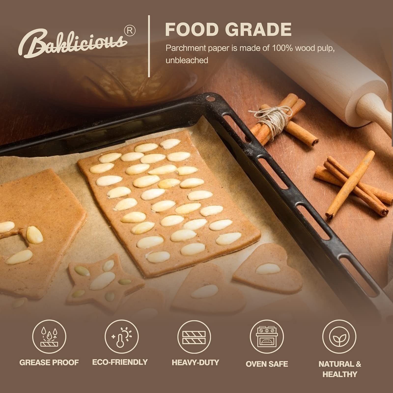 220 Pcs Unbleached Parchment Paper Baking Sheets, Baklicious Pre-Cut Heavy Duty Parchment Baking Paper for Air Fryer, Oven, Bakeware, Steaming, Cooking Bread, Cupcake, Cookies