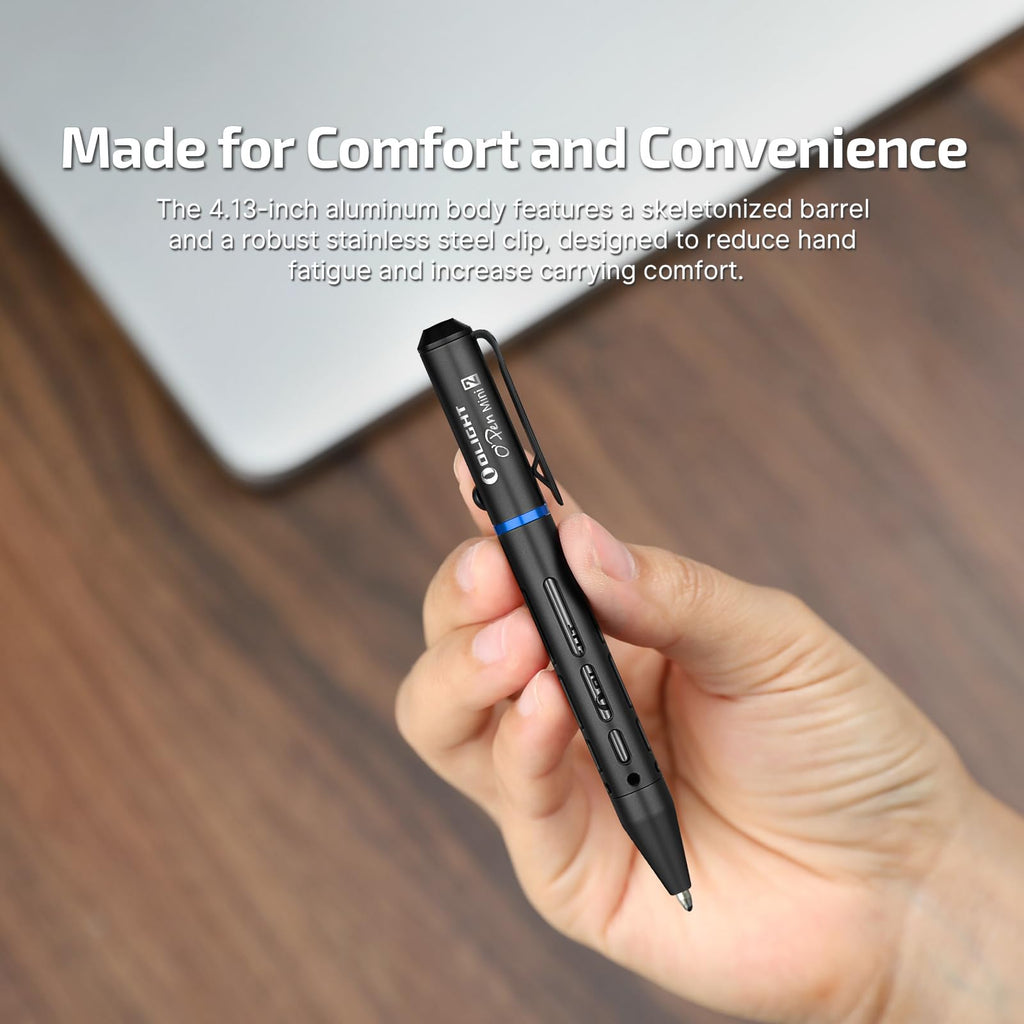 OLIGHT O'Pen Mini 2 Portable Ballpoint Pen, Bolt Action Pen with Pen and Pencil Tip, EDC Replaceable Black Ink Pens with Stainless Steel Pen Clip for Working, Writing (Black)