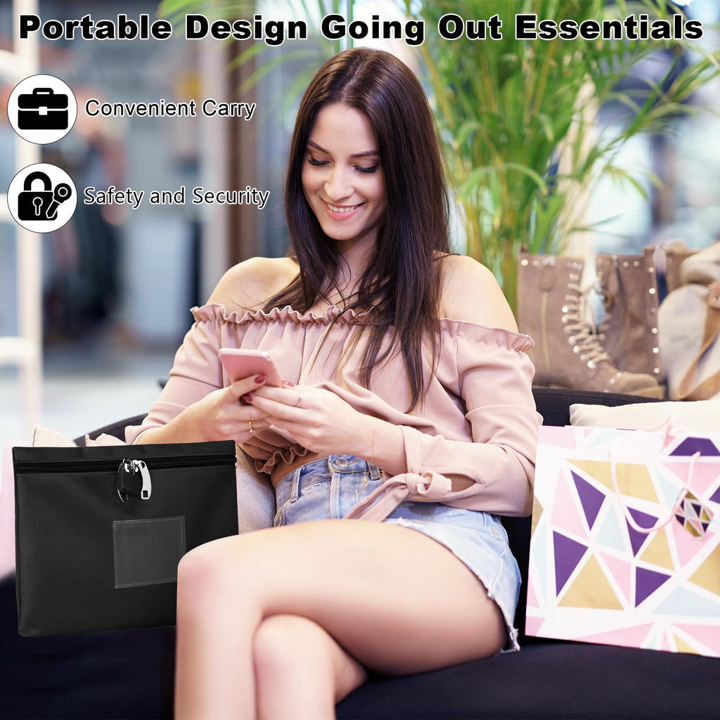 2 Pack Money Bag with Lock Oxford Locking Money Bag Lockable Cash Bags Black Money Bank Deposit Bag 8.3 x 11.4 inch Cashier Bags Document Bag with Lock 4 Keys for Business Bank