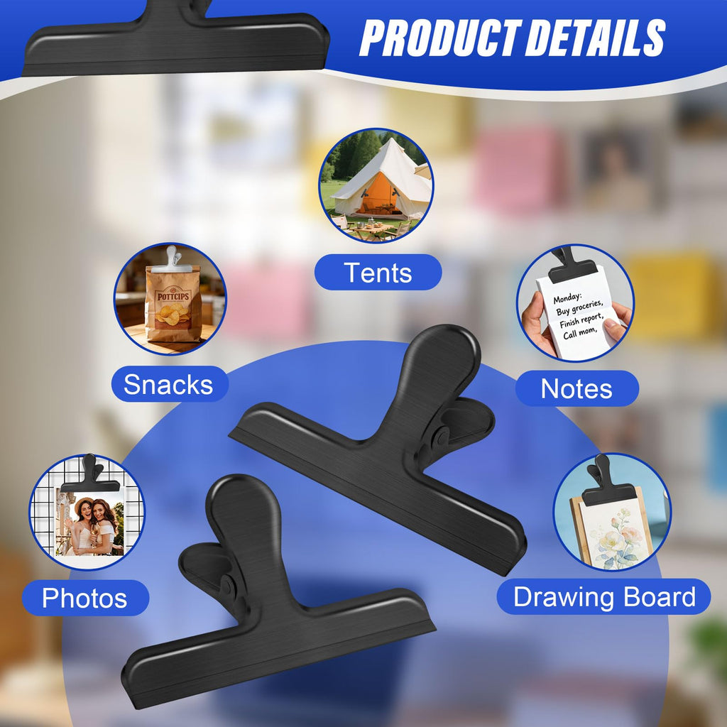 22 Pack Bag Clips, Clips for Chips and Other Food Bags,Stainless Steel Chip Bag Clips Heavy Duty,Metal Bag Clips for Food Storage,Food Clamp Clip for Bread Snack,Kitchen Clip for Office Home,Black