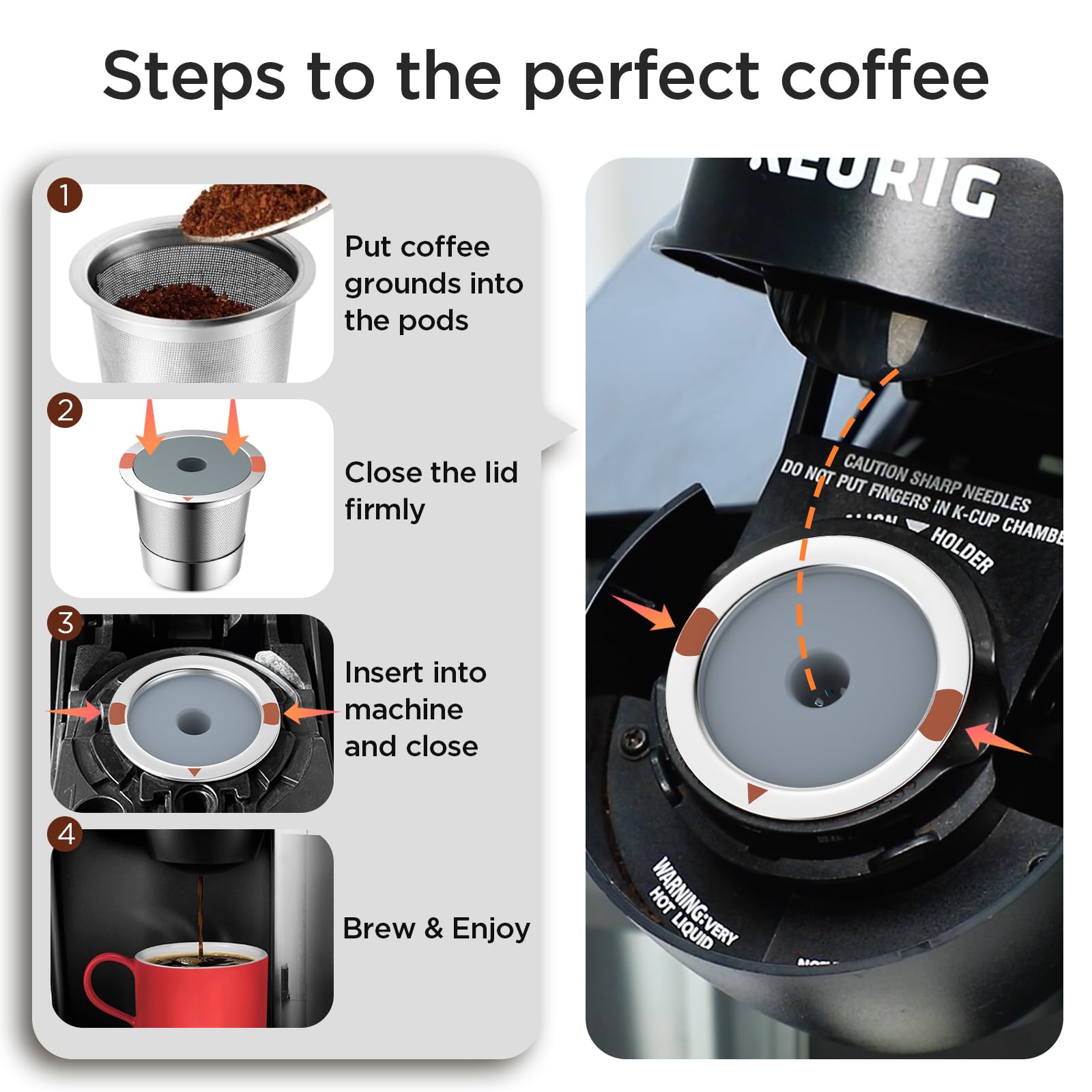 Reusable k Cups for keurig 2.0 1.0,Universal stainless steel Refillable k Cups Filter Use for Keurig all most of coffee Makers brewers(4pack)…