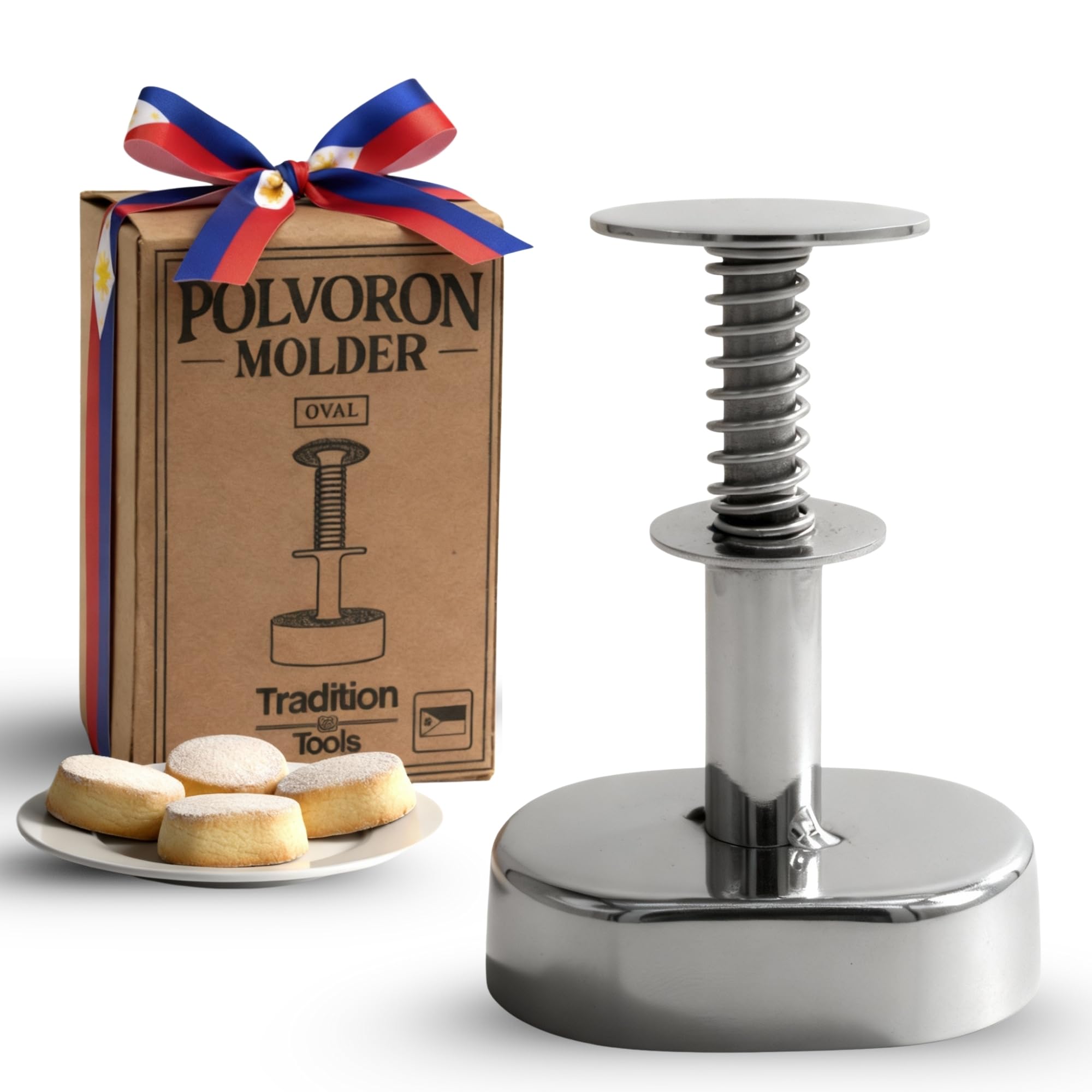 Polvoron Molder Filipino (2.75" H x 1.75" W) - Oval Polvoron Mold for Traditional Filipino Cookies - Durable and Easy-to-Use Baking Tool