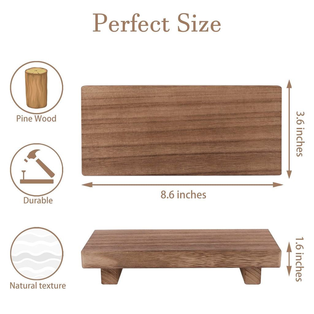 zoocatia Small Wood Tray Pedestal Stand Farmhouse Bathroom Decor Decorative Wooden Riser Kitchen Soap Dish Holder for Vanity, Counter, Sink, Brown
