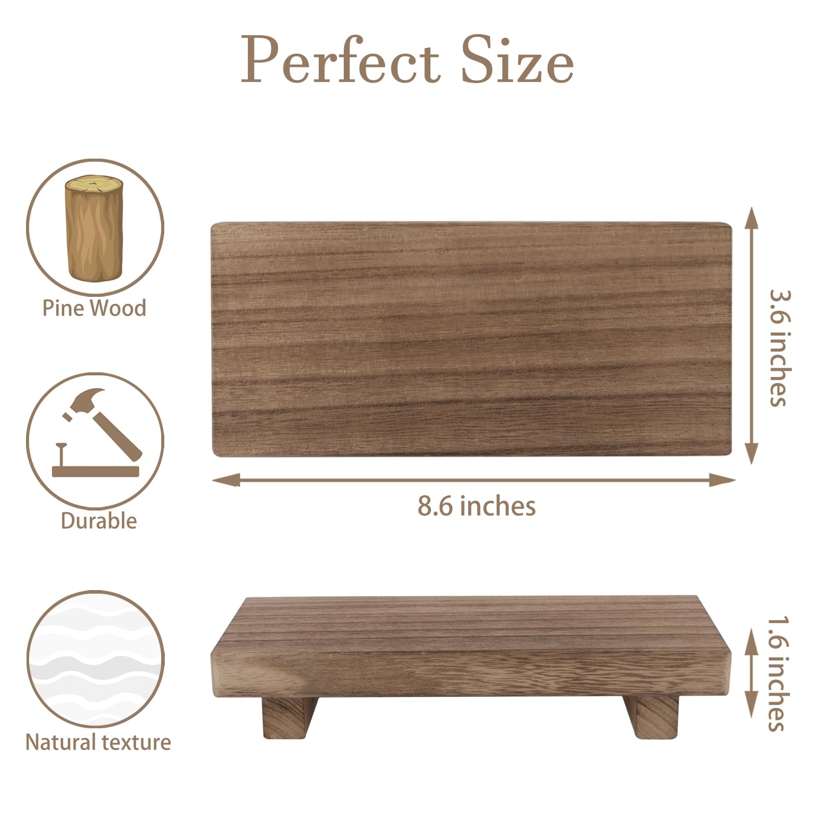 zoocatia Small Wood Tray Pedestal Stand Farmhouse Bathroom Decor Decorative Wooden Riser Kitchen Soap Dish Holder for Vanity, Counter, Sink, Brown