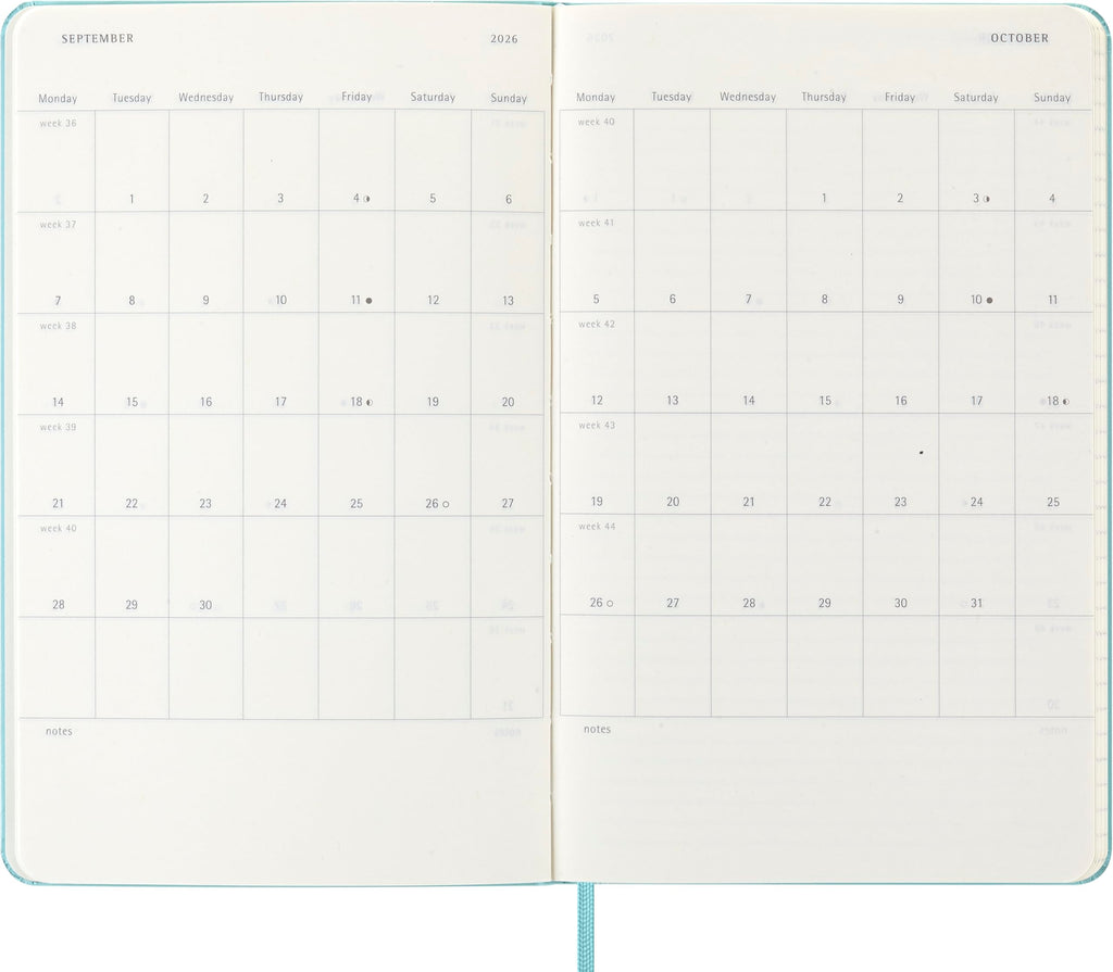 Moleskine Classic 12 Month 2026 Weekly Planner, Hard Cover, Large (5" x 8.25"), Aquamarine, 144 pages
