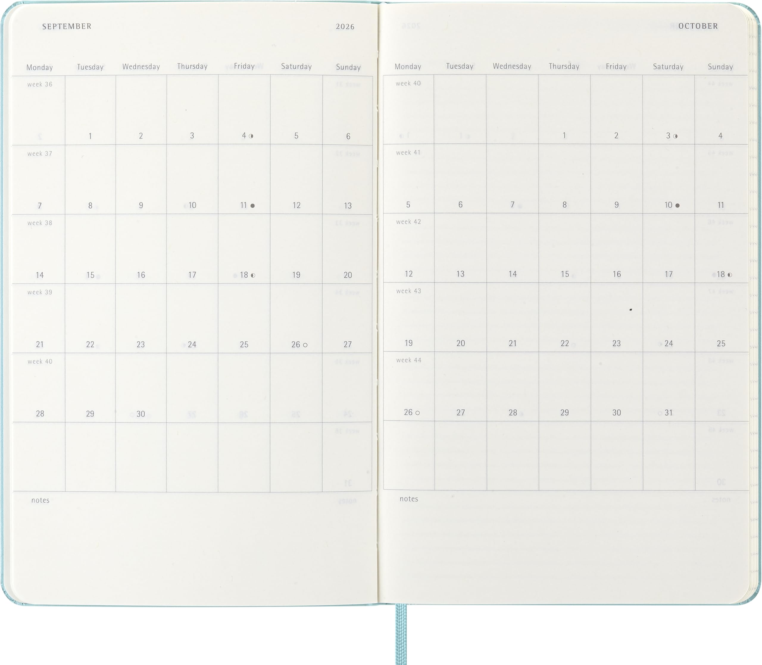 Moleskine Classic 12 Month 2026 Weekly Planner, Hard Cover, Large (5" x 8.25"), Aquamarine, 144 pages