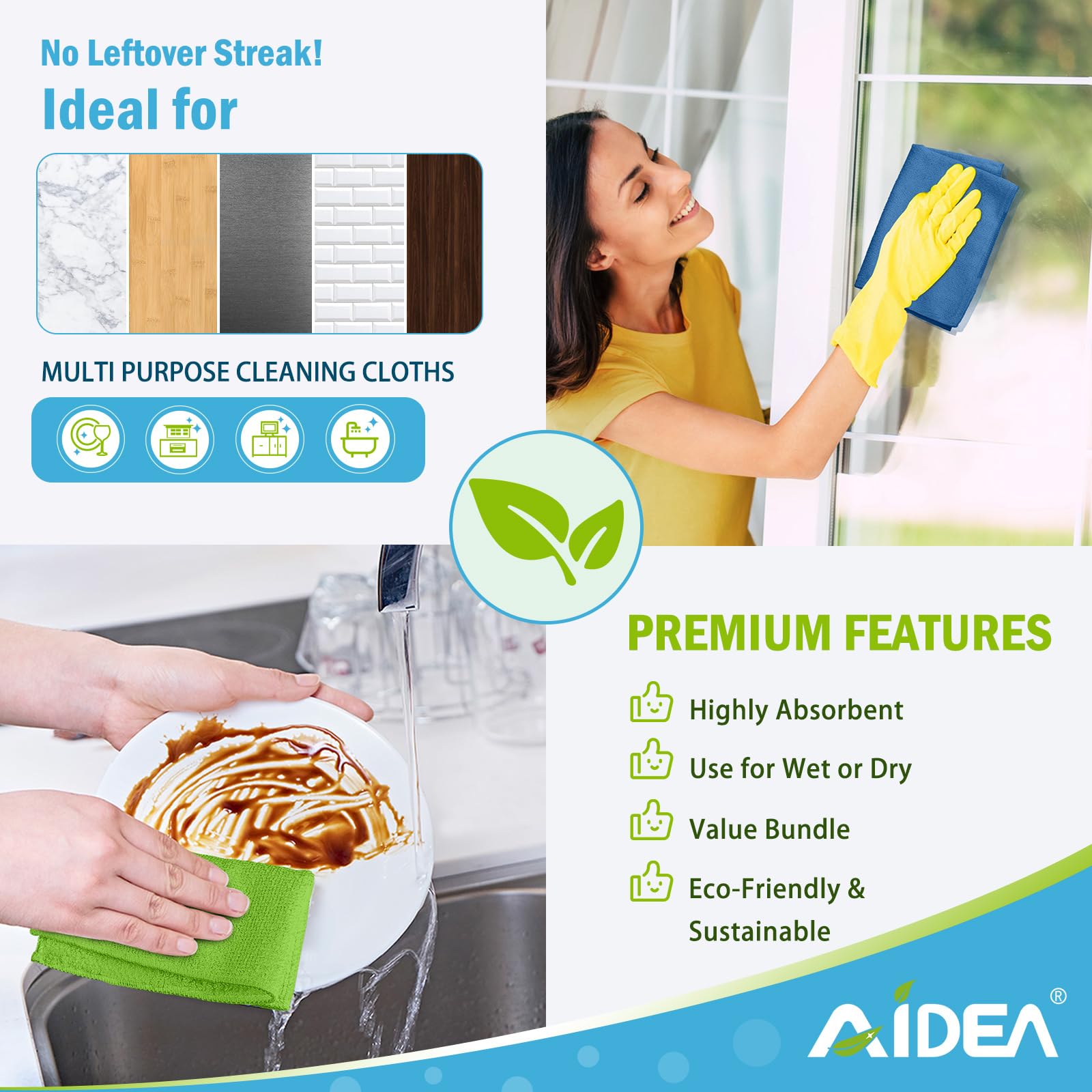 AIDEA Microfiber Cleaning Cloths-100PK, All-Purpose Soft Absorbent Rags for Cleaning, Lint-Free Dusting Cloth, Microfiber Kitchen Cloths, Towels for Car, House, Window(12in.x 12in.)