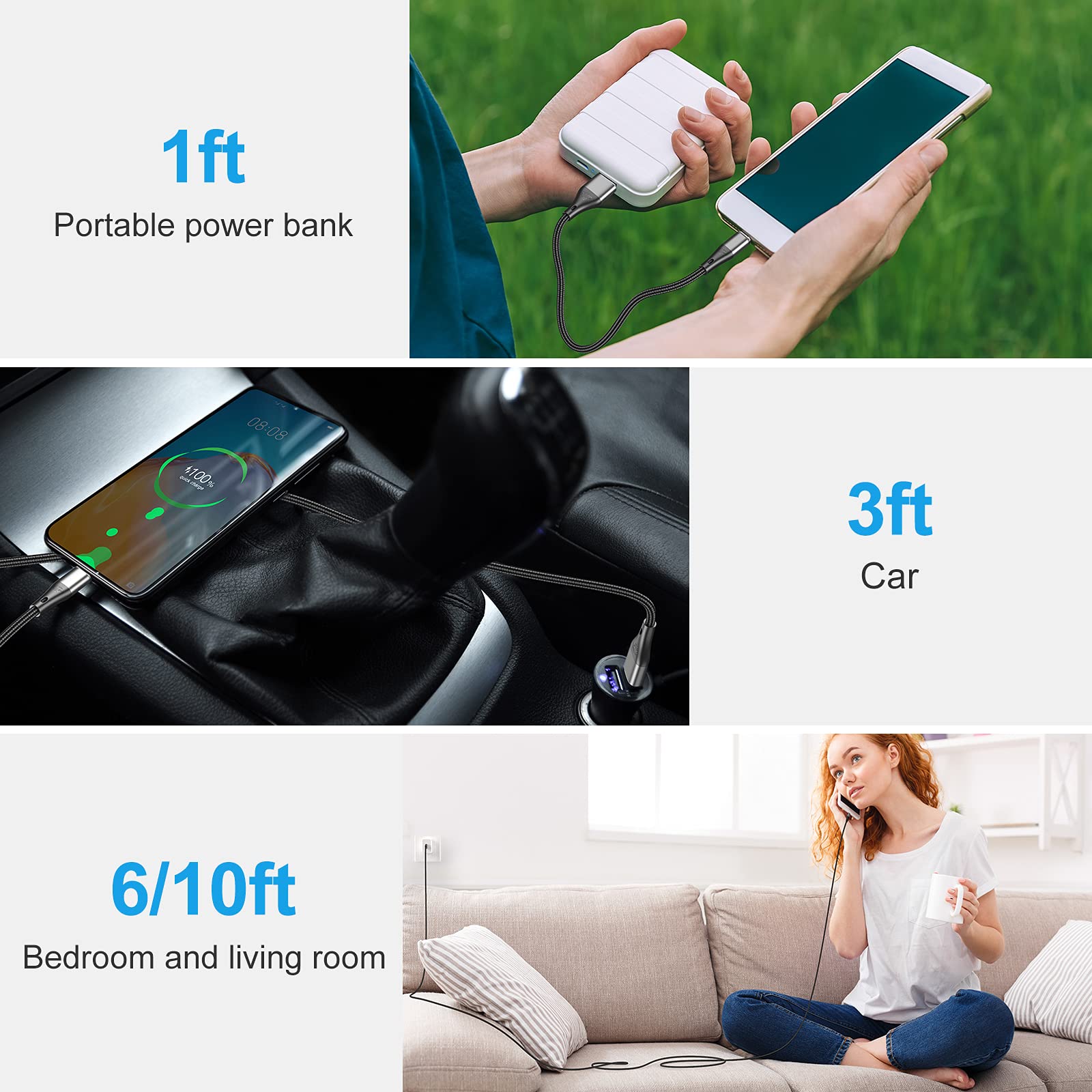 HALIHALL Extra Long 16FT USB Type C Cable Fast Charging, 3pack Premium Nylon Braided 3A Rapid Charger Cord, to A Compatible for Samsung Galaxy S21 S20 S10 S9 S8 Plus, Note 20 10 9 8, LG V50 V40 G8
