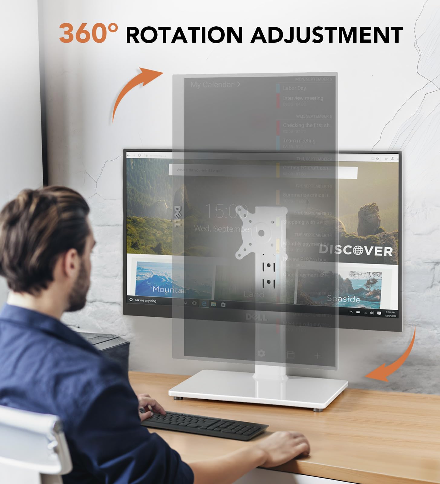 Single LCD Computer Monitor Free-Standing Desk Stand Riser for 13 inch to 32 inch Screen with Swivel, Height Adjustable, Rotation, Holds One (1) Screen up to 77Lbs(HT05W-001)