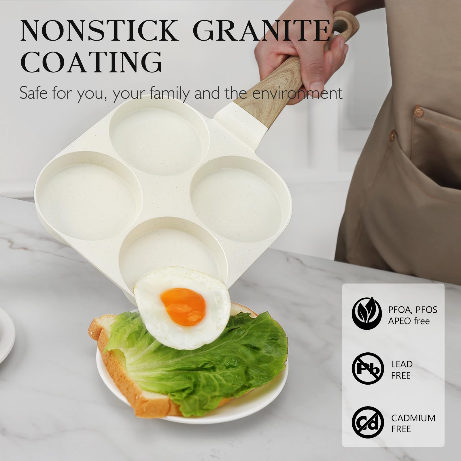 GiPP Nonstick Egg Frying Pan, 4-Cup Granite Non Stick Omelette Pan Skillet for Breakfast, Pancake Pan with Heat-Resistant Handle, Compatible with All Stovetops, Easy to Clean, PFOA Free, White