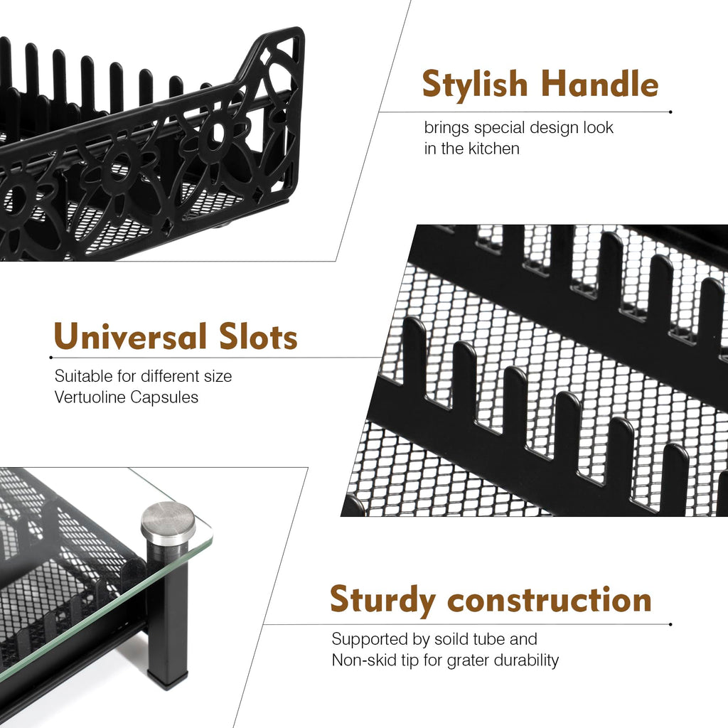 RECAPS Crystal Tempered Glass Organizer Drawer Holder Compatible with Nespresso Vertuo Capsules, K Cup Pod Drawer Coffee Maker Machine Stand.