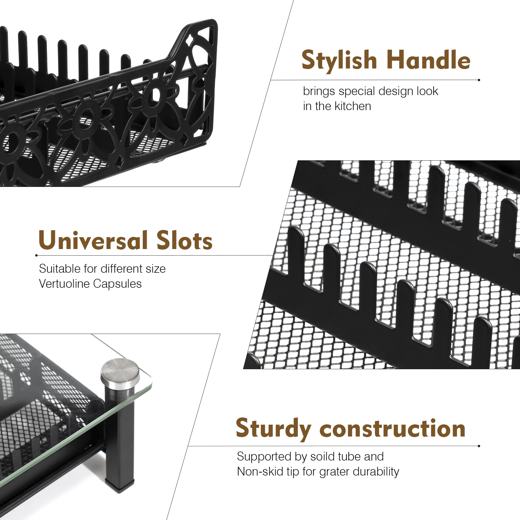 RECAPS Crystal Tempered Glass Organizer Drawer Holder Compatible with Nespresso Vertuo Capsules, K Cup Pod Drawer Coffee Maker Machine Stand.