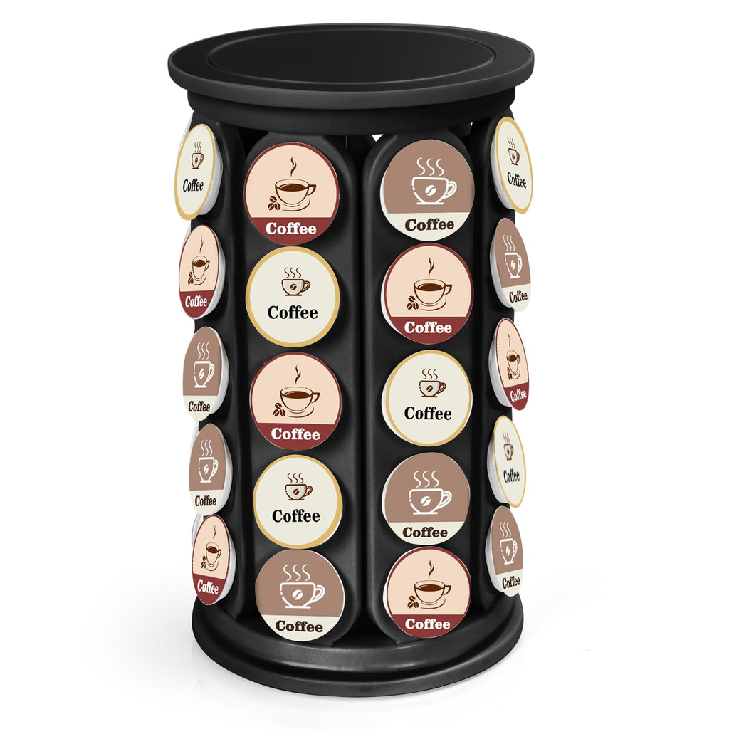 SAVORLIVING Coffee Pod Carousel Compatible with K-Cup Pods, K Cup Holder Holds 40 Coffee Capsule, New Modern Design for Kitchen Office Countertop or Coffees Station Organizer, Detachable (Black)