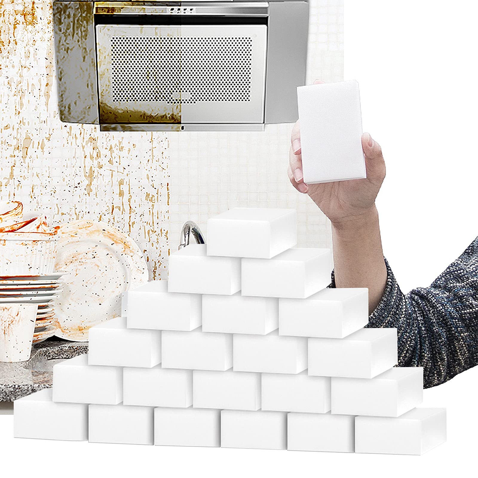 Magic Sponge Eraser, 50Pack Melamine Sponge Foam Pads, Multi-Functional Cleaning Sponges Scrub for Kitchen Dishes, Bathtub, Furniture, Oven, Shower, Sink, Wall, Shoes Cleaner