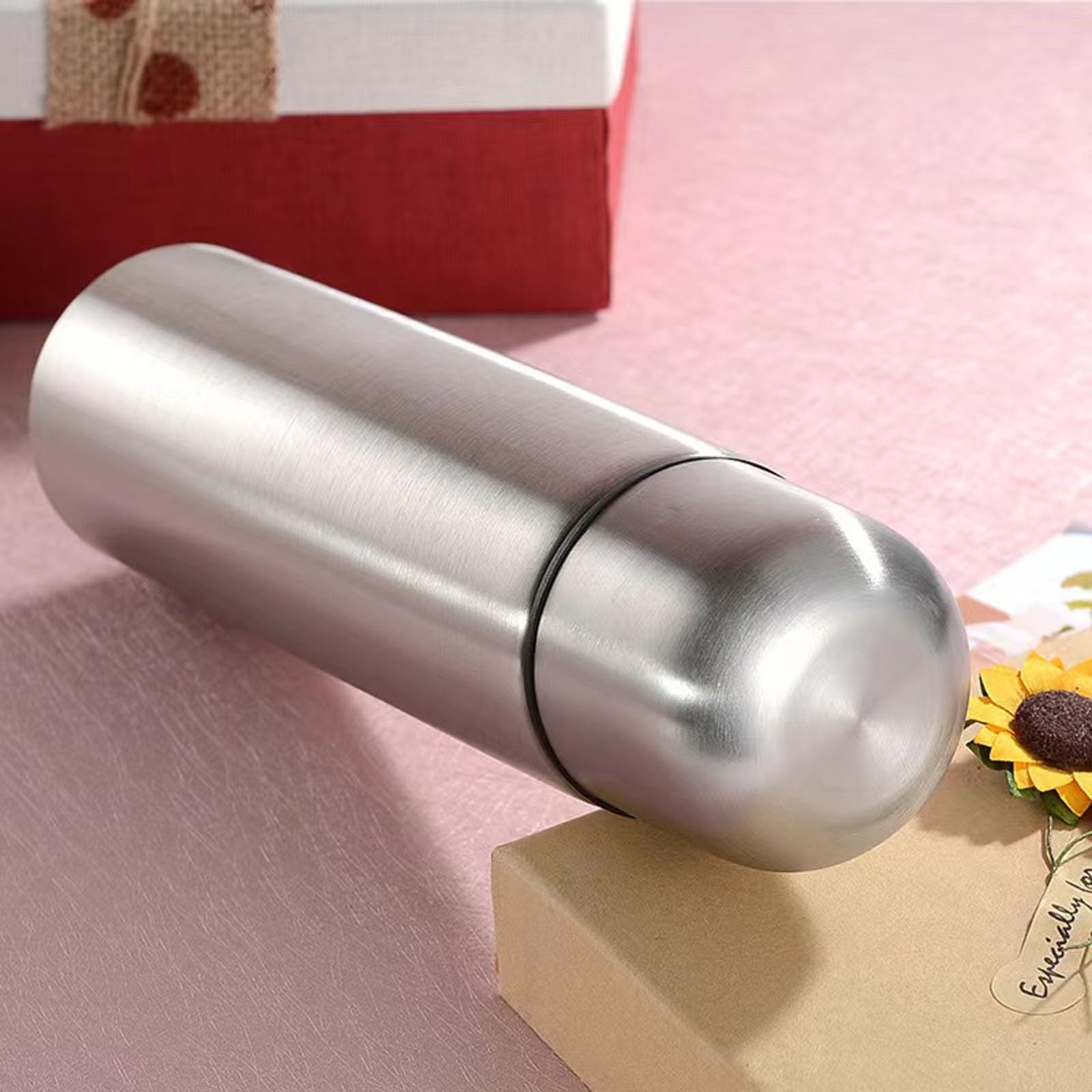 Stainless Steel Thermal Bottle for Hot and Cold Drinks Travel Coffee Mug with Cup Water Flask Vacuum Insulated Tumbler 17 oz/500ml （Silver）