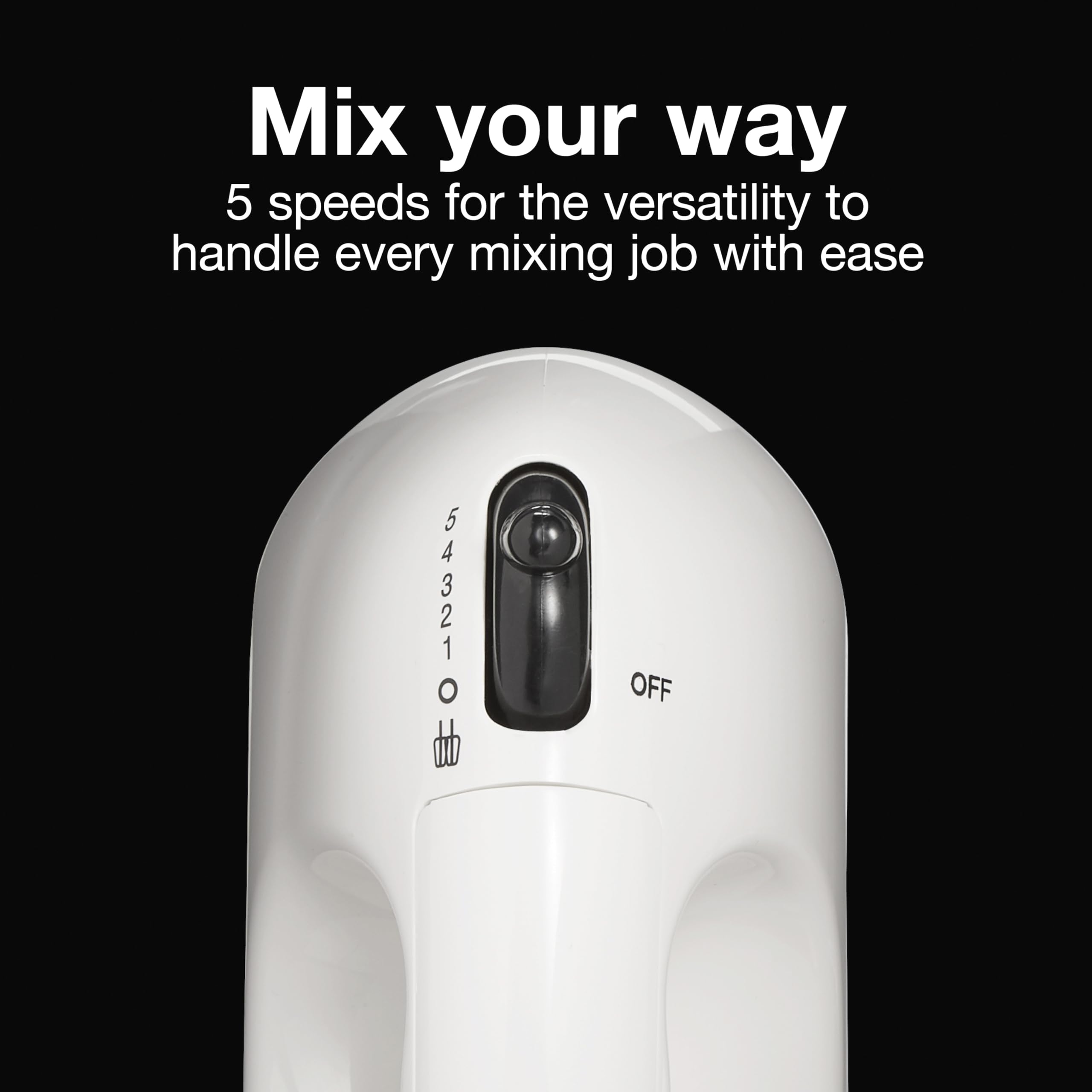 Proctor Silex Easy Mix 5-Speed Electric Hand Mixer with Bowl Rest, Compact and Lightweight, 100 Watts of Peak Power, White (62515G)