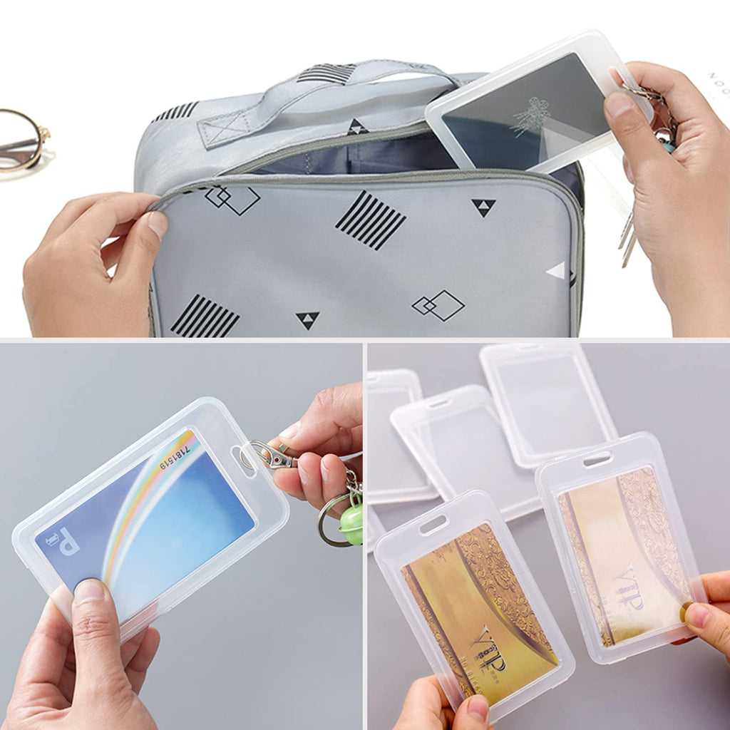 Huakaile 20Pcs Clear Vertical Name Tag Badge Id Card Holders Heavy Duty Transparent Badge Holder Double Sided Hard Rigid Bus Card Holder Case for Lanyard School Office Students