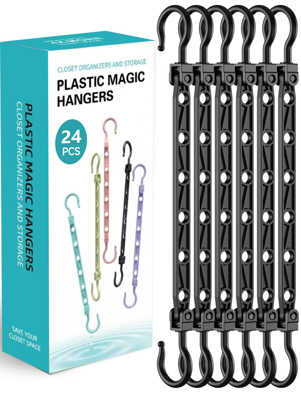 Latoxcaa Space Saving Hangers for Clothes, 24 Pack Collapsible Hangers with 6 Holes and 360° Swivel Hook, Hanger Hooks Space Saver for Closet Organizers and Storage, Dorm Room Essentials, Black