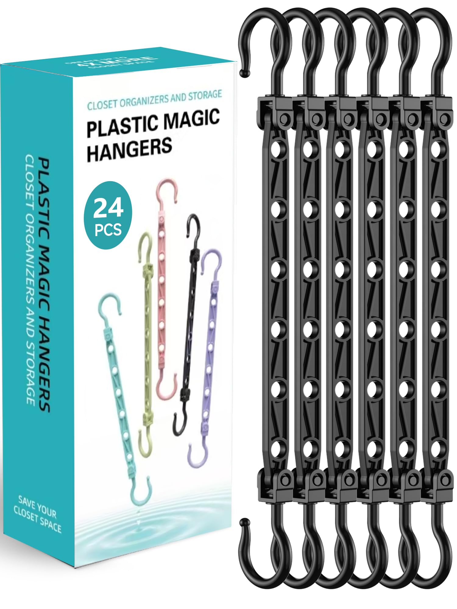 Latoxcaa Space Saving Hangers for Clothes, 24 Pack Collapsible Hangers with 6 Holes and 360° Swivel Hook, Hanger Hooks Space Saver for Closet Organizers and Storage, Dorm Room Essentials, Black