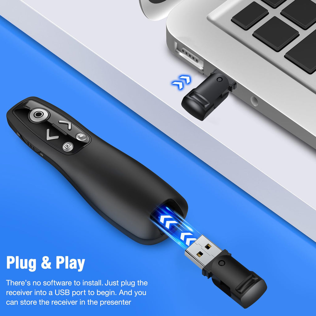 USB Type C Presentation Clicker Wireless Presenter Remote for PowerPoint, Powerpoint Clicker with Volume Control PowerPoint Slide Advancer for Mac, Computer, Laptop