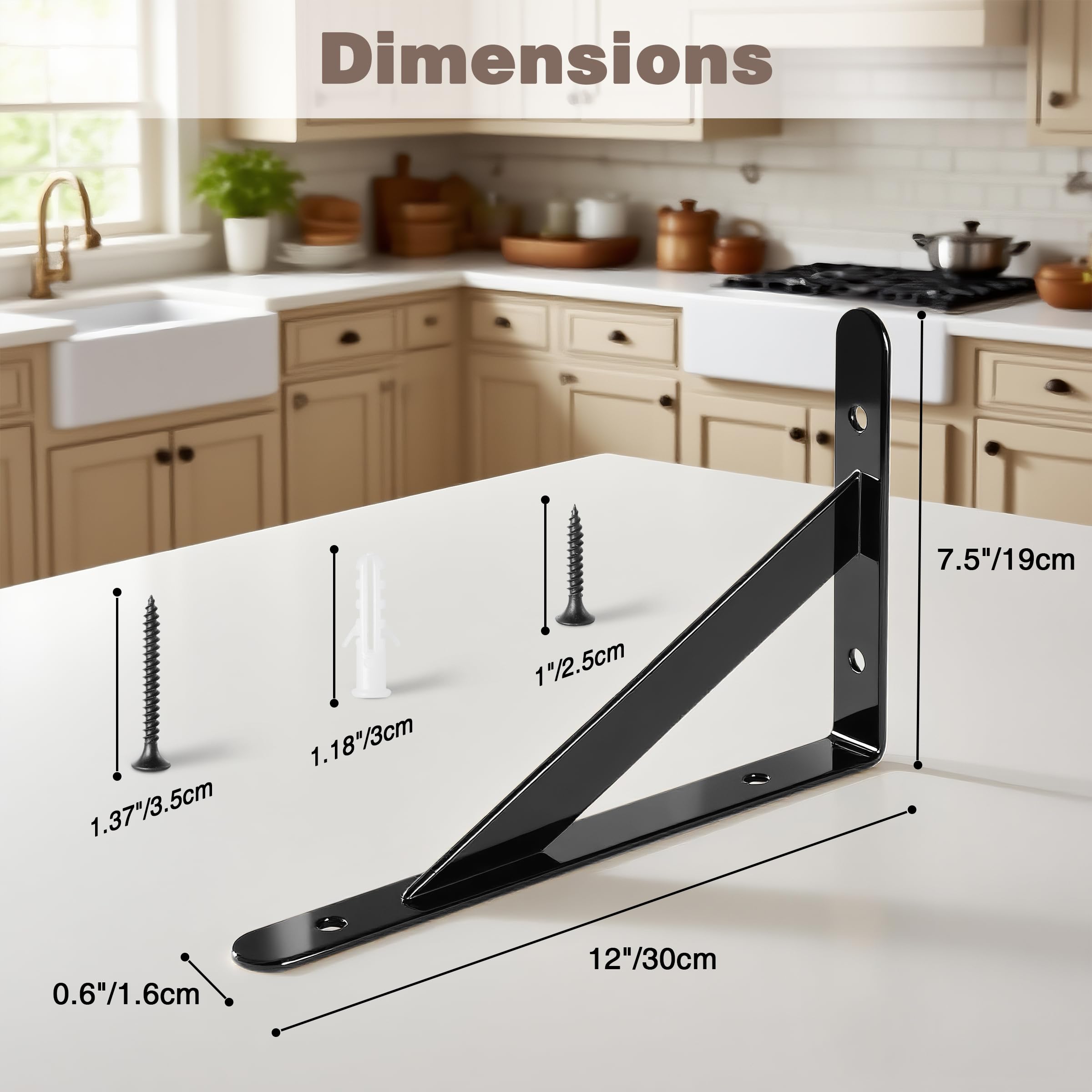 OVOV Heavy Duty Shelf Brackets Triangle Shelving Brackets Right Angle Wall Mounted Shelf Supporters Black 12 Inch Set of 4