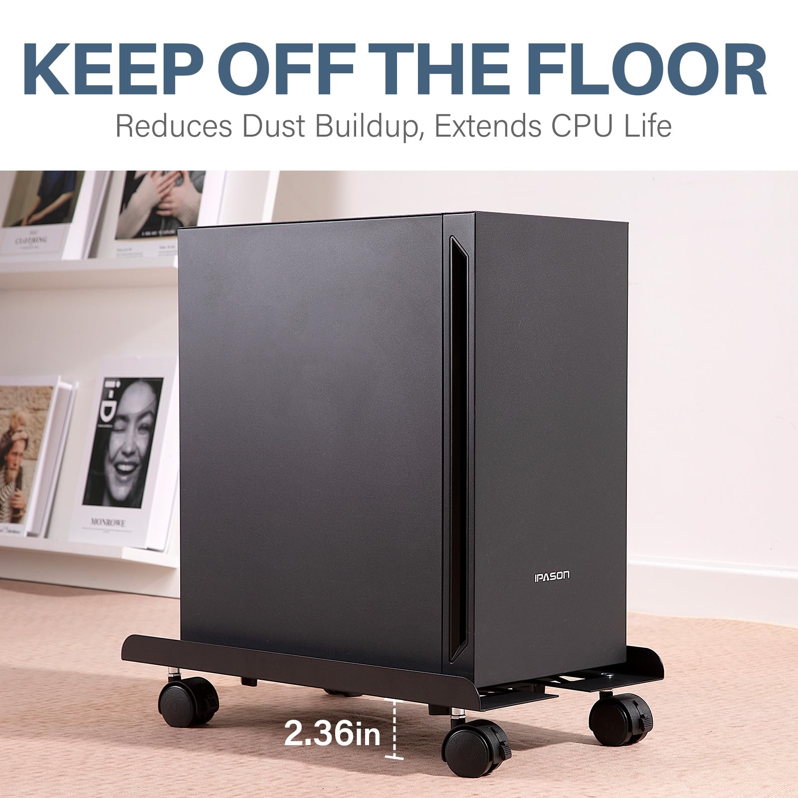 Computer Tower Stand, Adjustable Metal PC Stand for Floor, PC Tower Stand with 4 Locking Caster Wheels, CPU Holder, Mobile CPU Stand for Gaming Office Desk