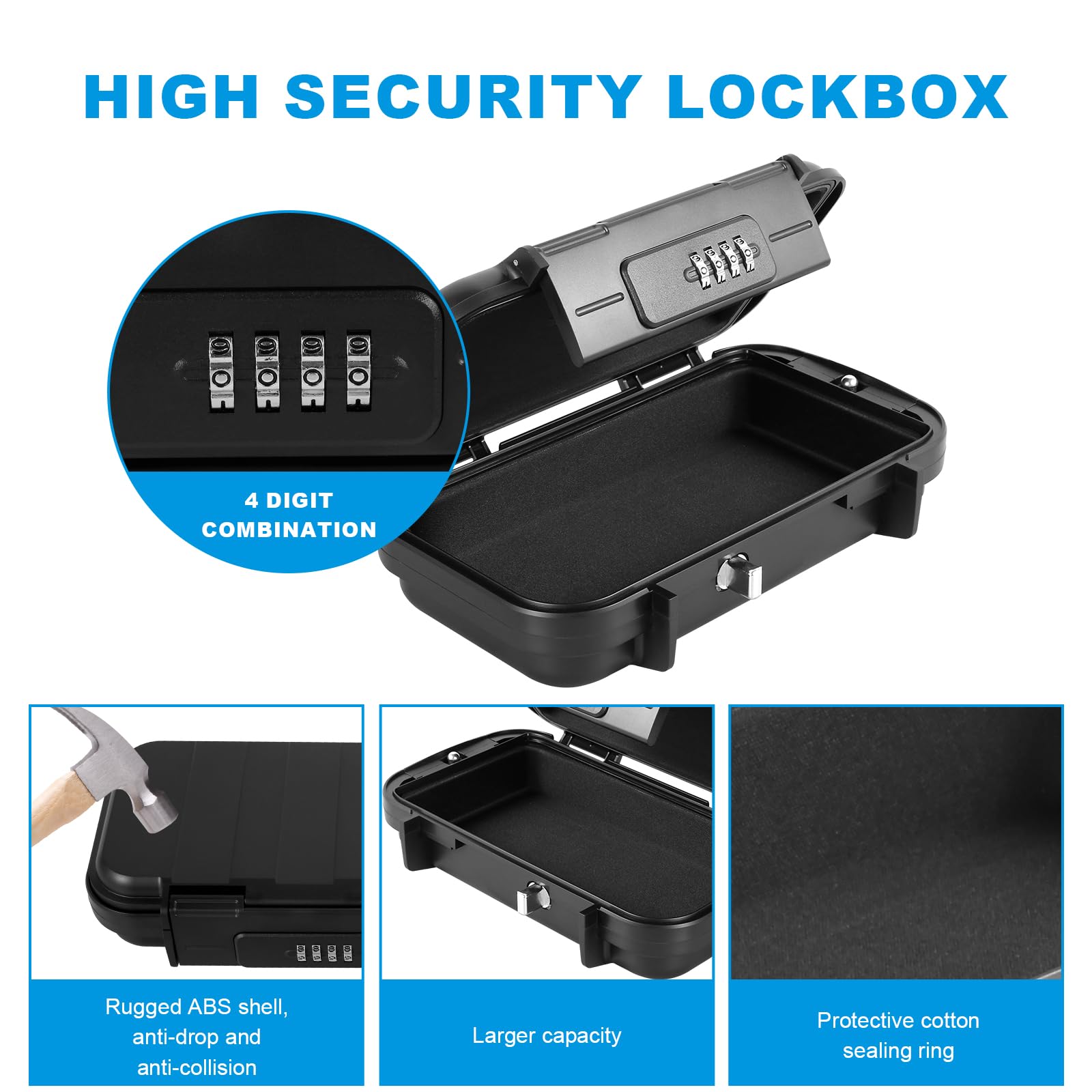 Travel Safe Portable Small Beach Safe Box with 4 Digital Combination Waterproof Security Case Lock Case with Removable Wire Rope Safety Box for Home Office Hotel Cars Travel