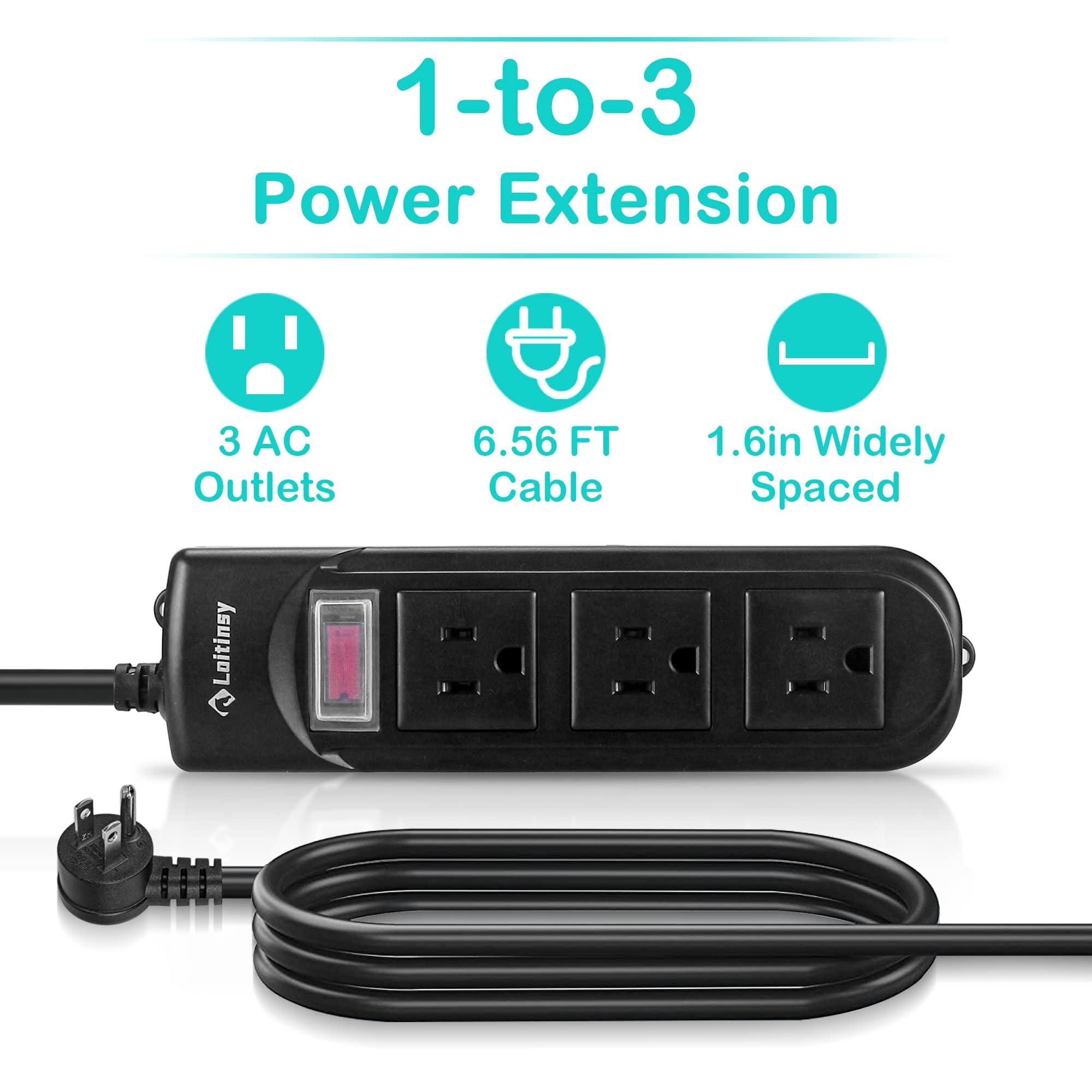 Outdoor Power Bar, Weatherproof Surge Protector, Waterproof Outlet Strip with 3 Outlets, 6.5 FT Extension Cord, Overload Protection and Shockproof, Suitable for Home, Outside