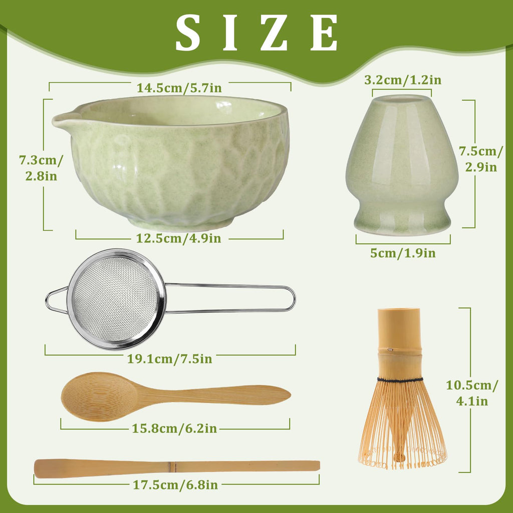 Matcha Whisk Sets,Japanese Matcha Set,Matcha Bowl with Spout,Matcha Whisk and Holder,Bamboo Scoop,Sifter - 6 Pcs Tea Set for Matcha Lover,Tea Ceremony,Thanksgiving,Christmas Gifts(Green)