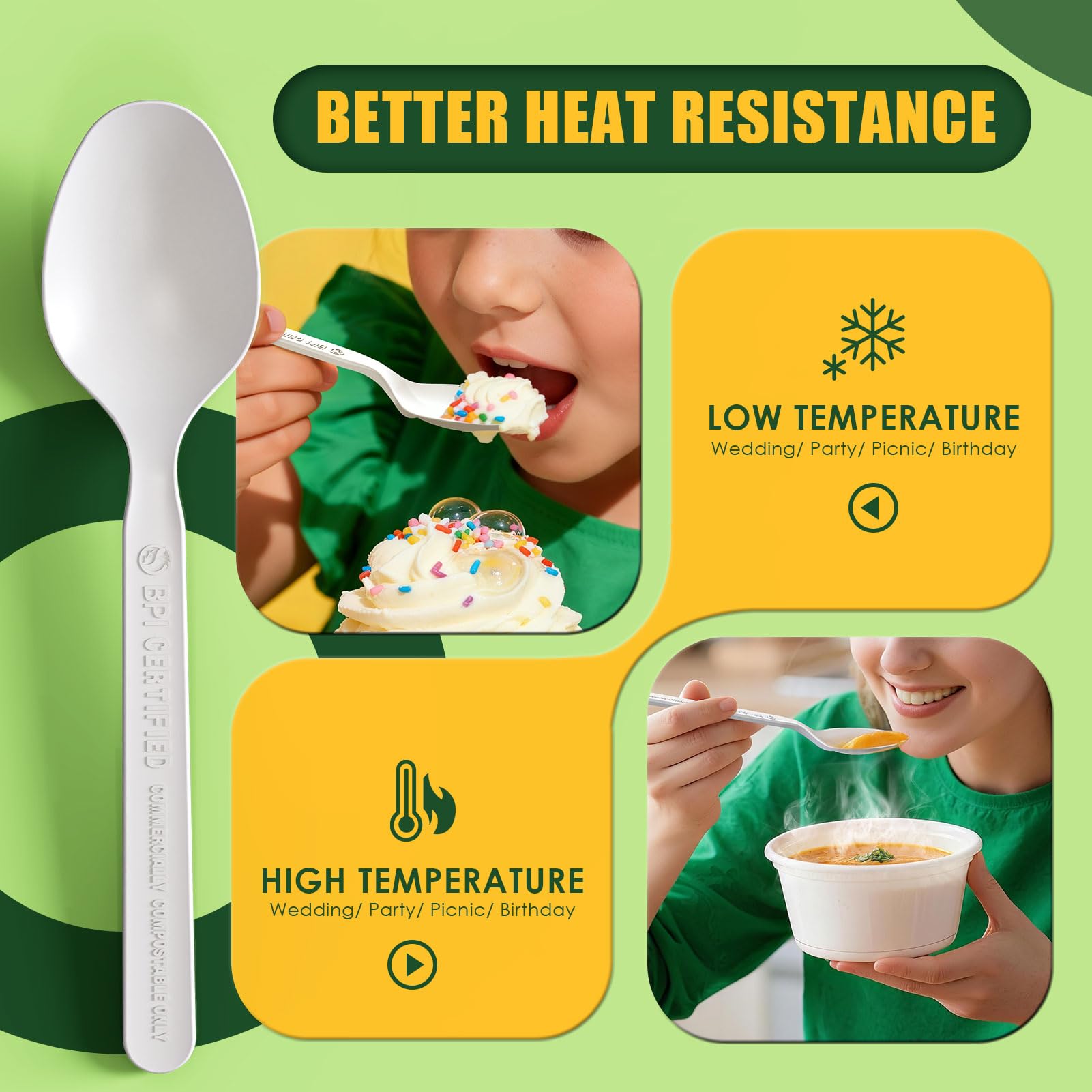 Gezond 100% Compostable Spoons 100 Count, No Plastic Biodegradable PLA Disposable Spoons Eco Friendly Heavy Duty Cutlery Suitable for Party Picnic Office Everyday Use