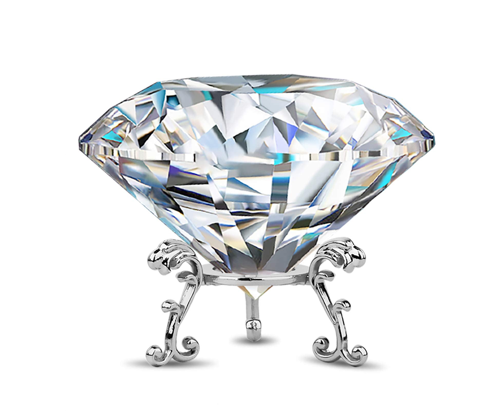 80MM Clear Crystal Diamond Paperweight with Metal Stand Large Diamond Jewels Wedding Decorations Centerpieces Home Decor (3.15 inch)