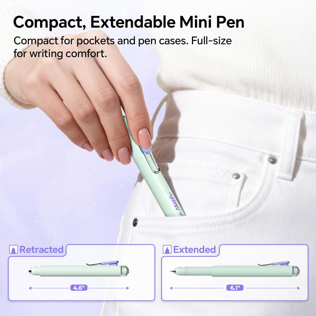WRITECH Gel Pen Fine Point: 0.7mm Black Ink Mini to Full Size Soft Grip Portable Extendable Pocket Pen Set with 2 Pens and 2 Refills