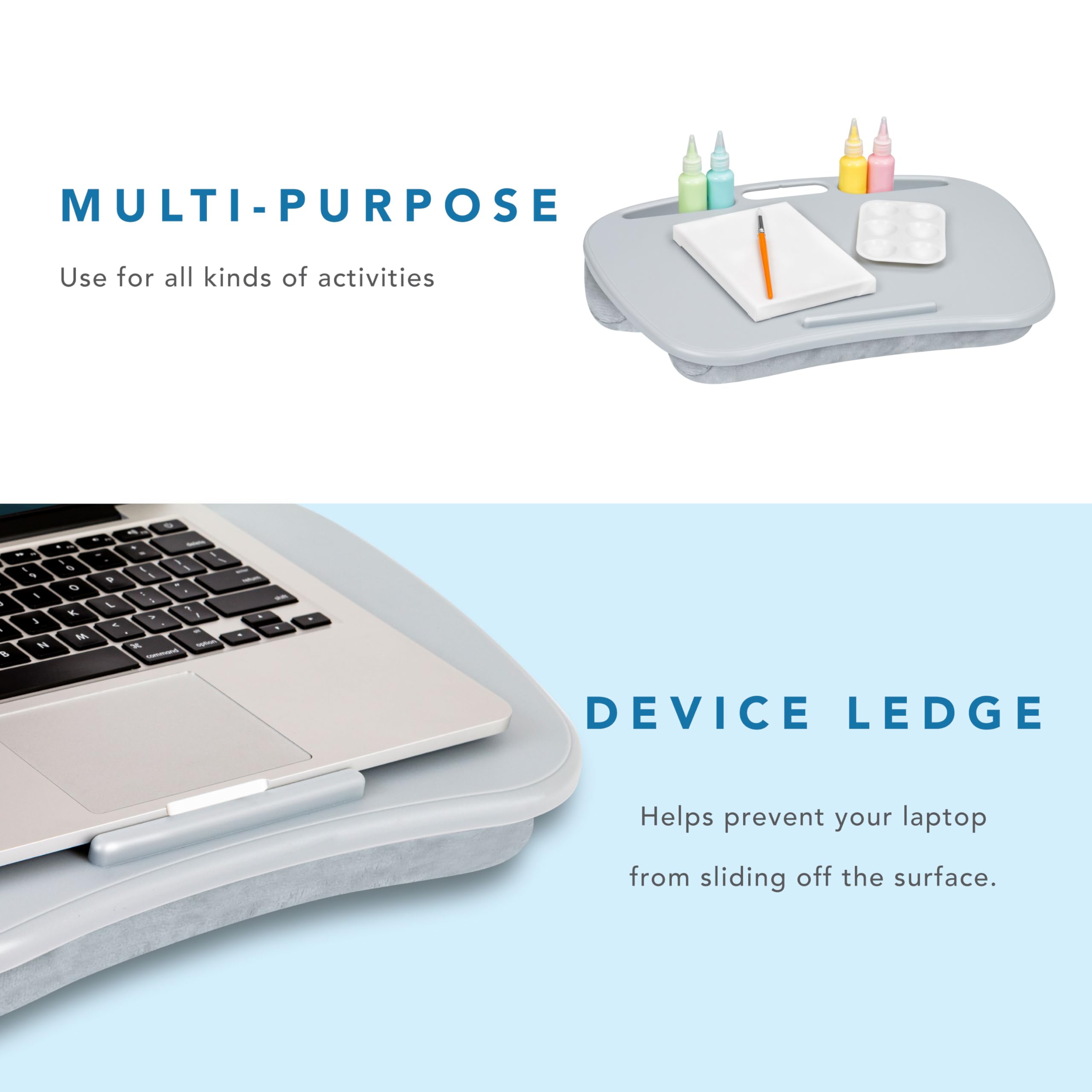 LapGear MyDesk Lap Desk with Device Ledge and Phone Holder - Cool Gray - Fits up to 15.6 Inch Laptops - Style No. 44435
