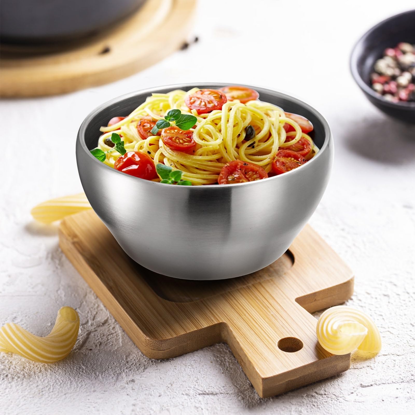 YOUEON 3 Pack 28 Oz SUS304 Brushed Stainless Steel Bowls, Double Wall Insulated Bowls, Stainless Steel Soup Bowl for Cereal, Ice Cream, Noodle, 6 Inch Bowl Set for Serving, Dishwasher Safe